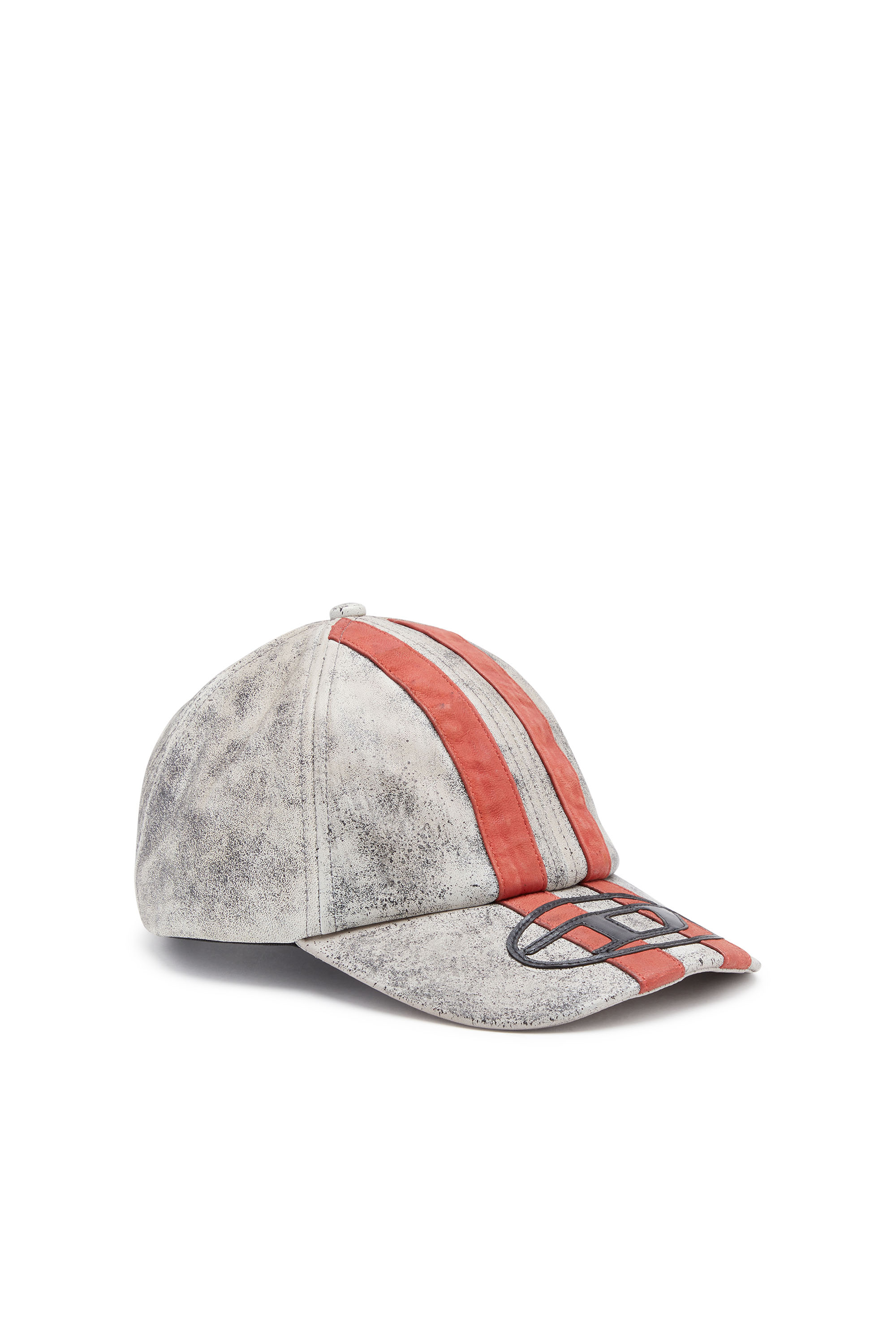 Diesel - C-OLAV, Man's Leather baseball cap with stripes in Grey - 1