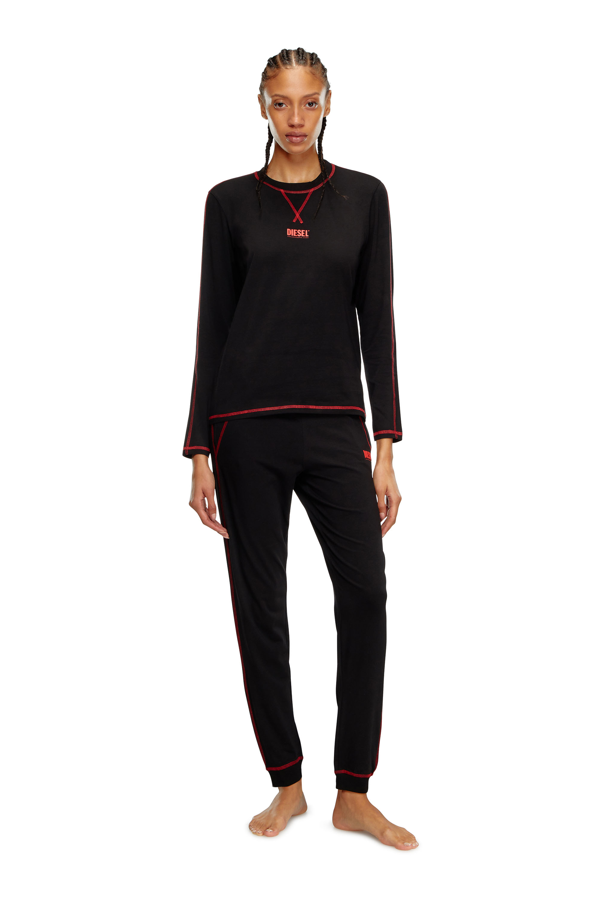 Diesel - UFSET-KRYSTI, Woman's Cotton pyjamas with contrast stitching in Black - 1