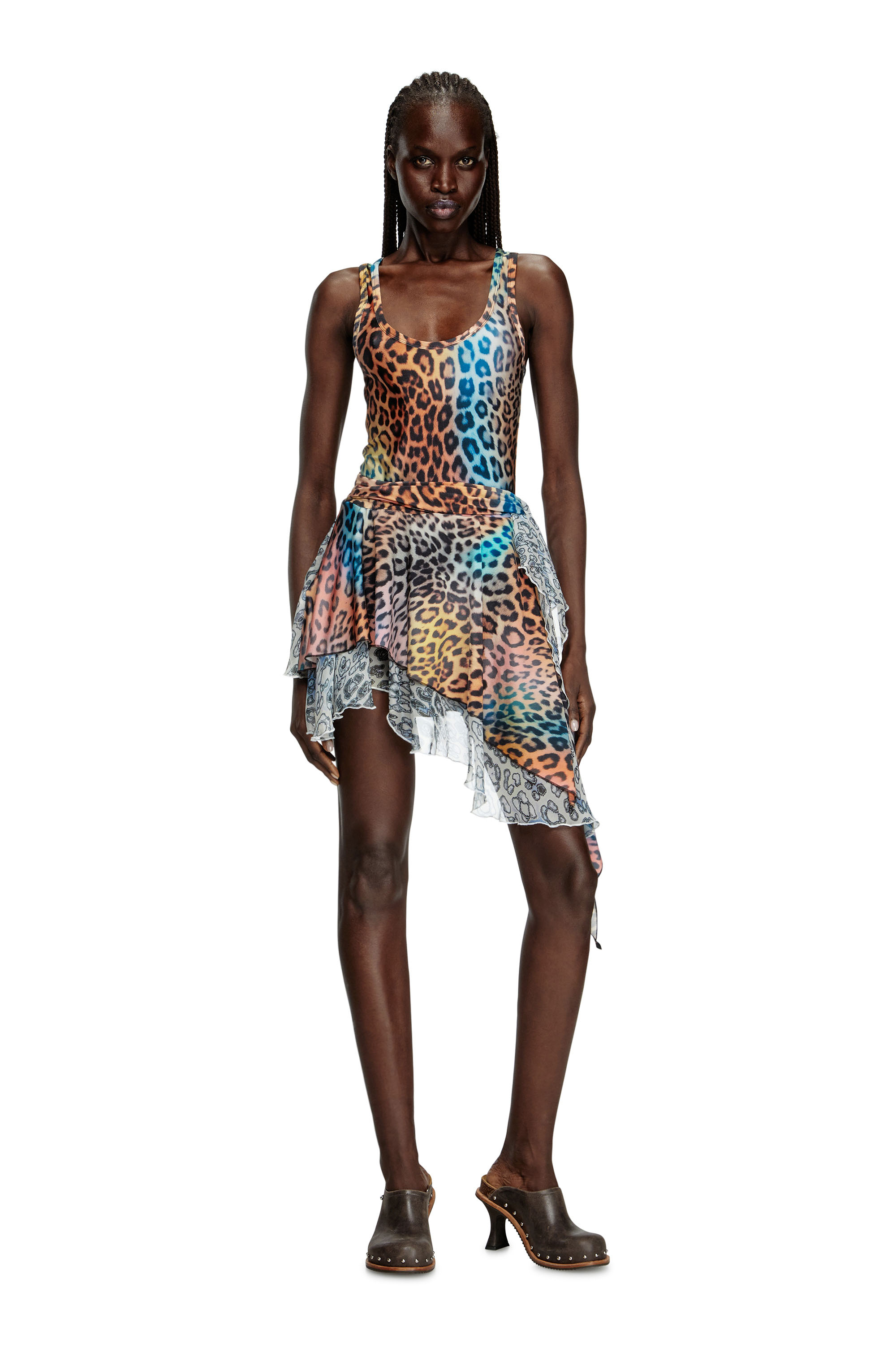Diesel - D-OPERA-Q1, Woman's Short asymmetric dress with leopard print in Brown - 1