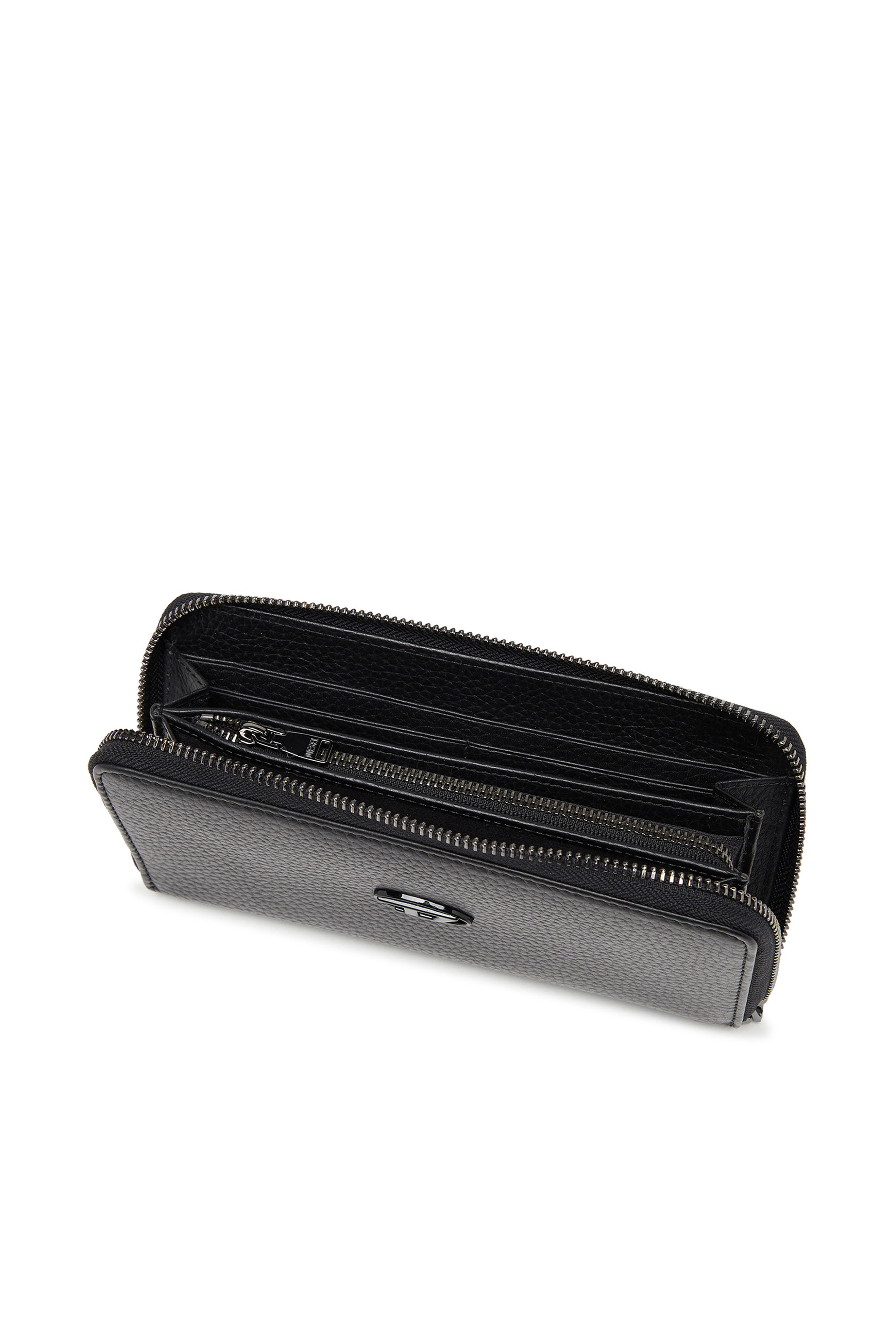 Diesel - CONTINENTAL ZIP L, Man's Leather zip-around wallet with logo plaque in Black - 3