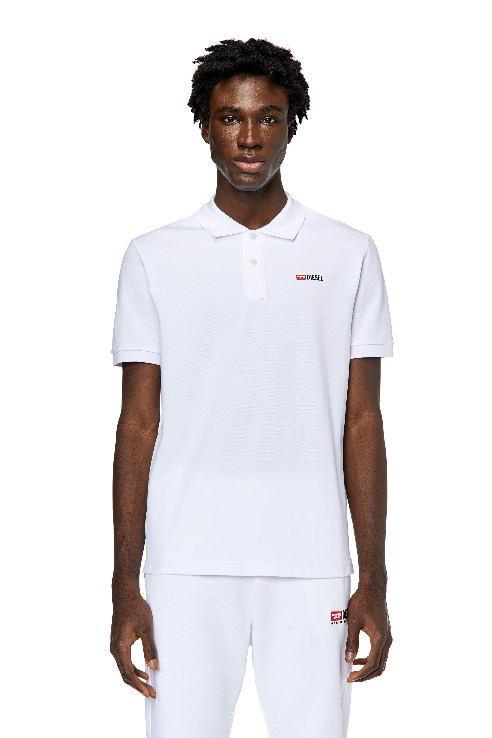 Diesel - T-SMITH-DIV, Man's Polo shirt with high-density logo print in White - 1