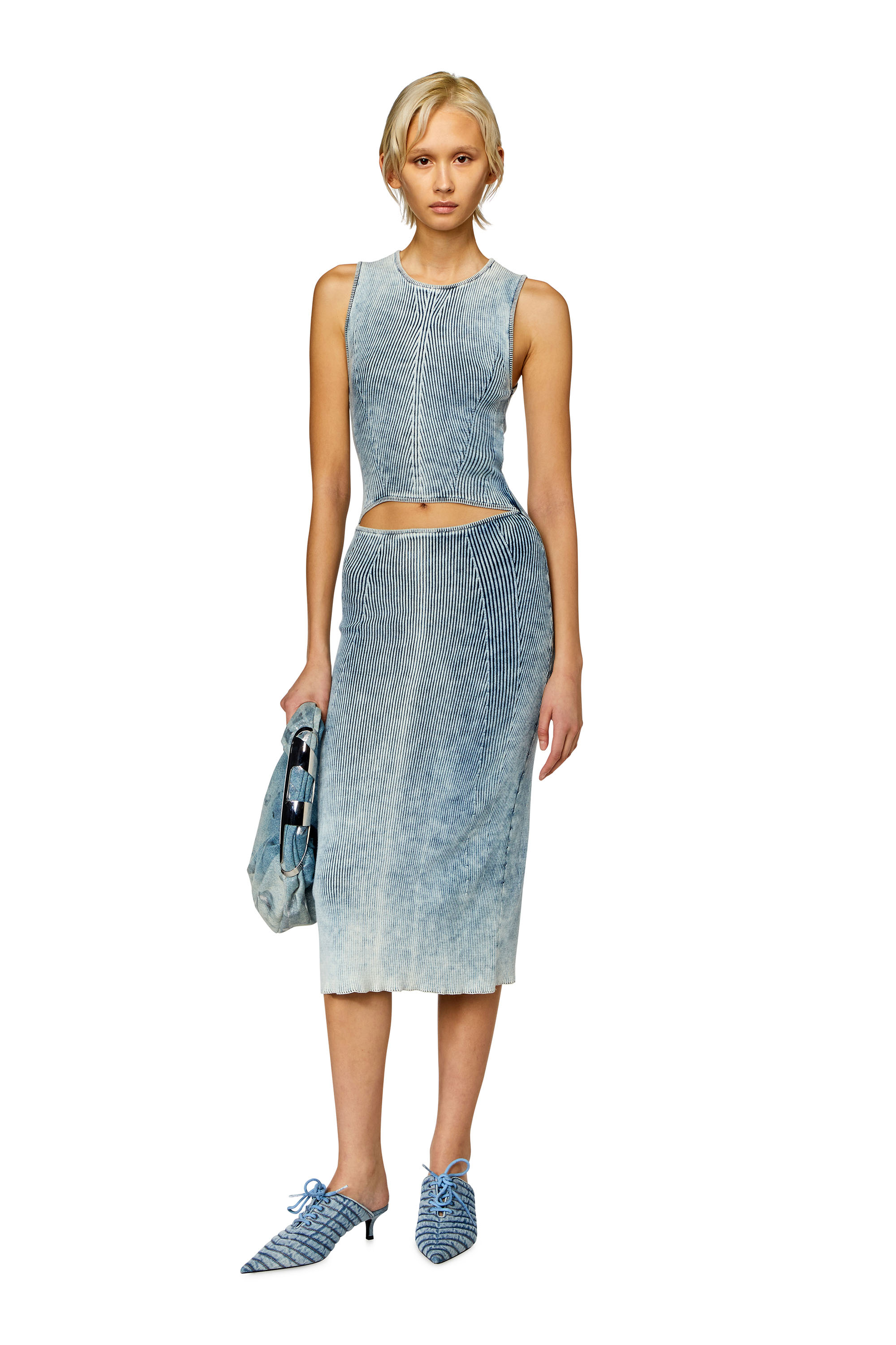 Diesel - M-TARYN, Woman's Cut-out midi dress in indigo cotton knit in Blue - 1
