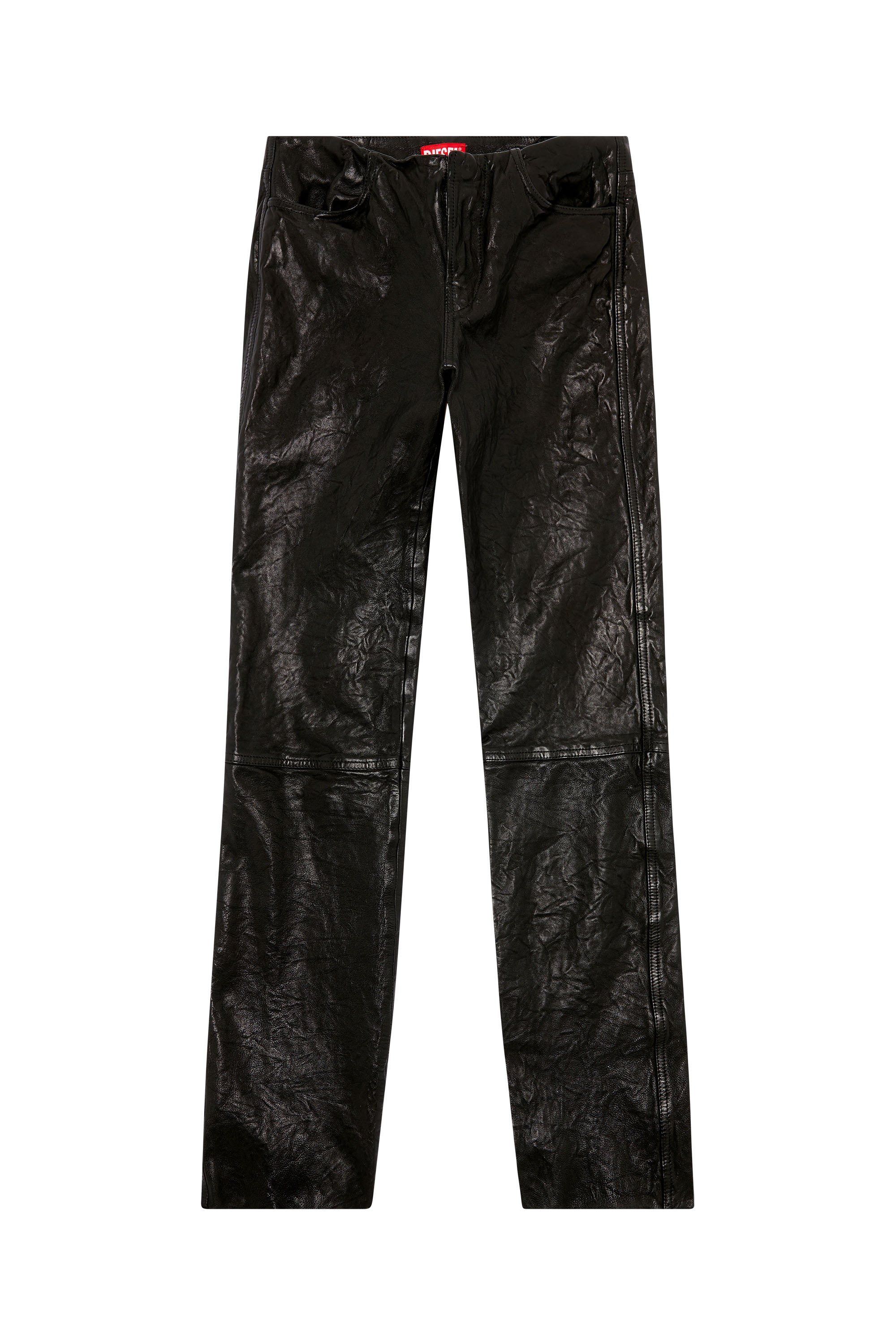 Diesel - L-NETRA, Woman's Pants in shiny wrinkled leather in Black - 3