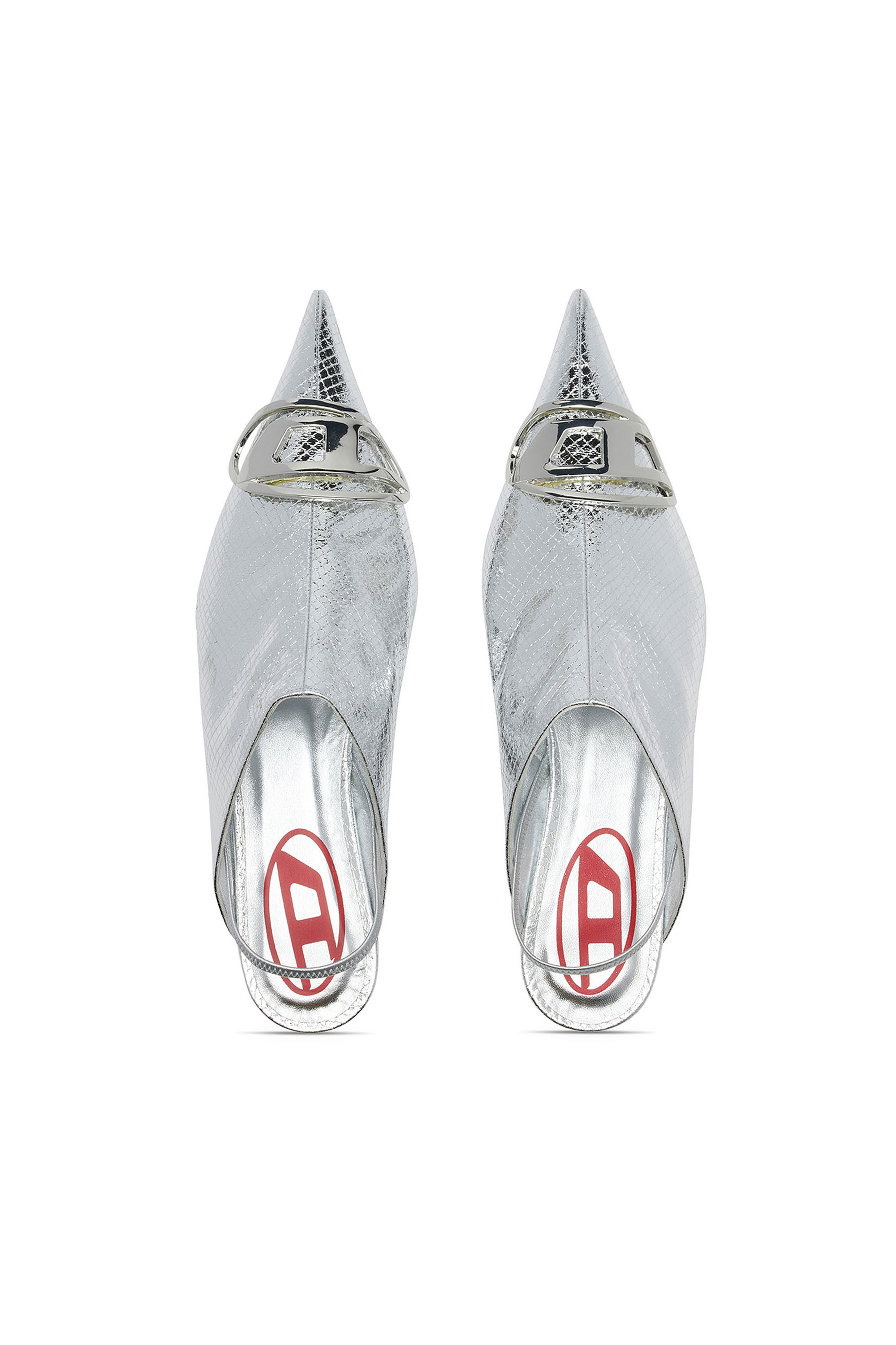 Diesel - D-VENUS B, Woman's D-Venus-Patent snake-effect slingback mules in Silver - 4