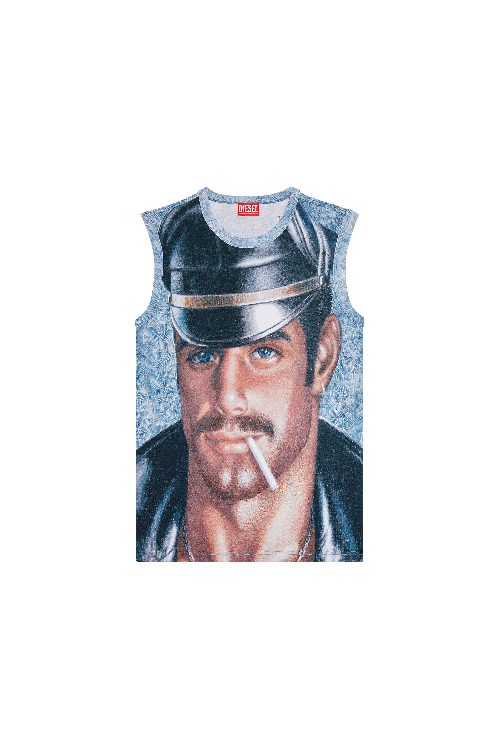 Diesel - PR-T-BISCO-LONGER, Unisex's Loose-fit muscle tee with all-over print in Blue - 3