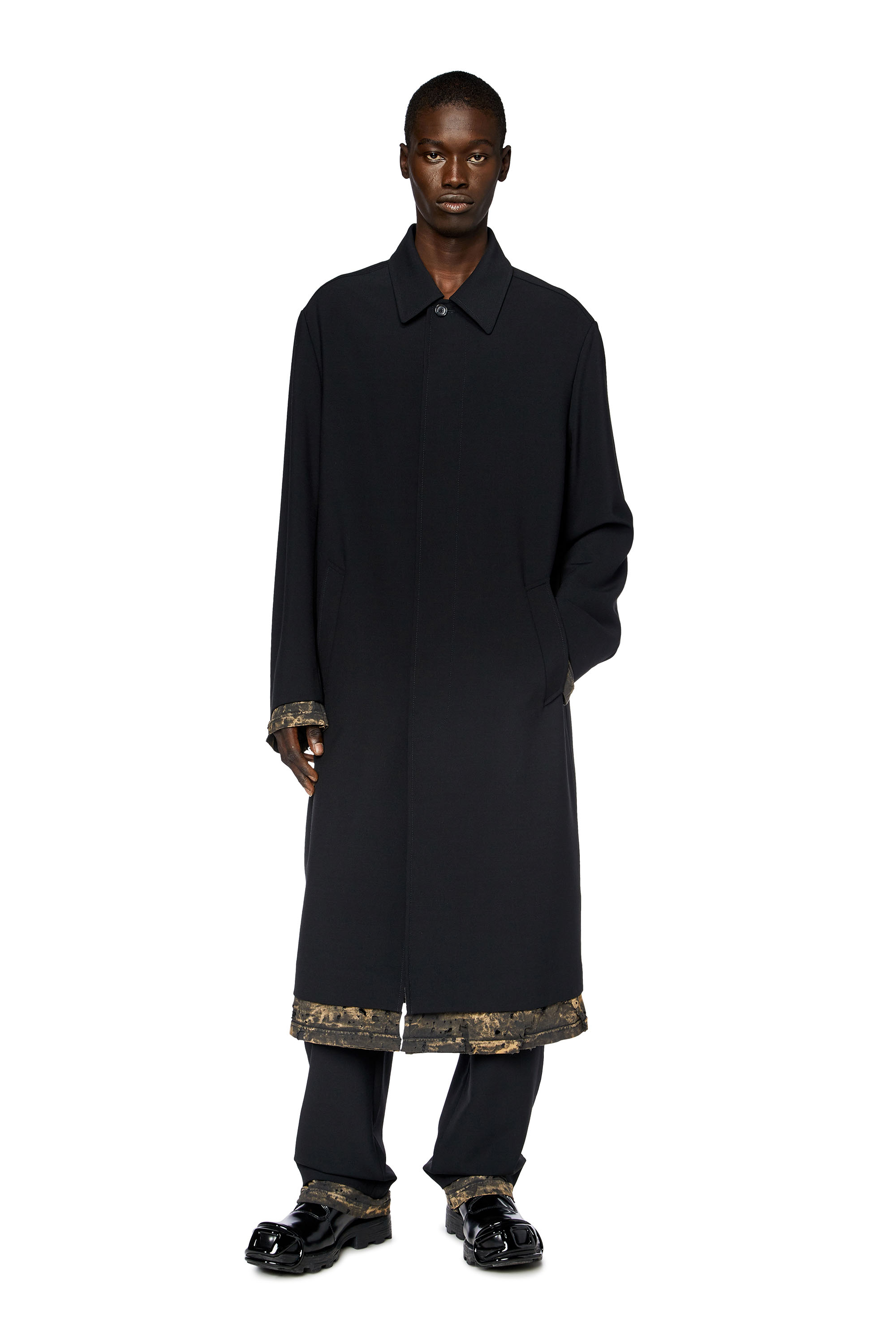 Diesel - J-LEWITT, Man's Wool-blend coat with distressed trims in Black - 1