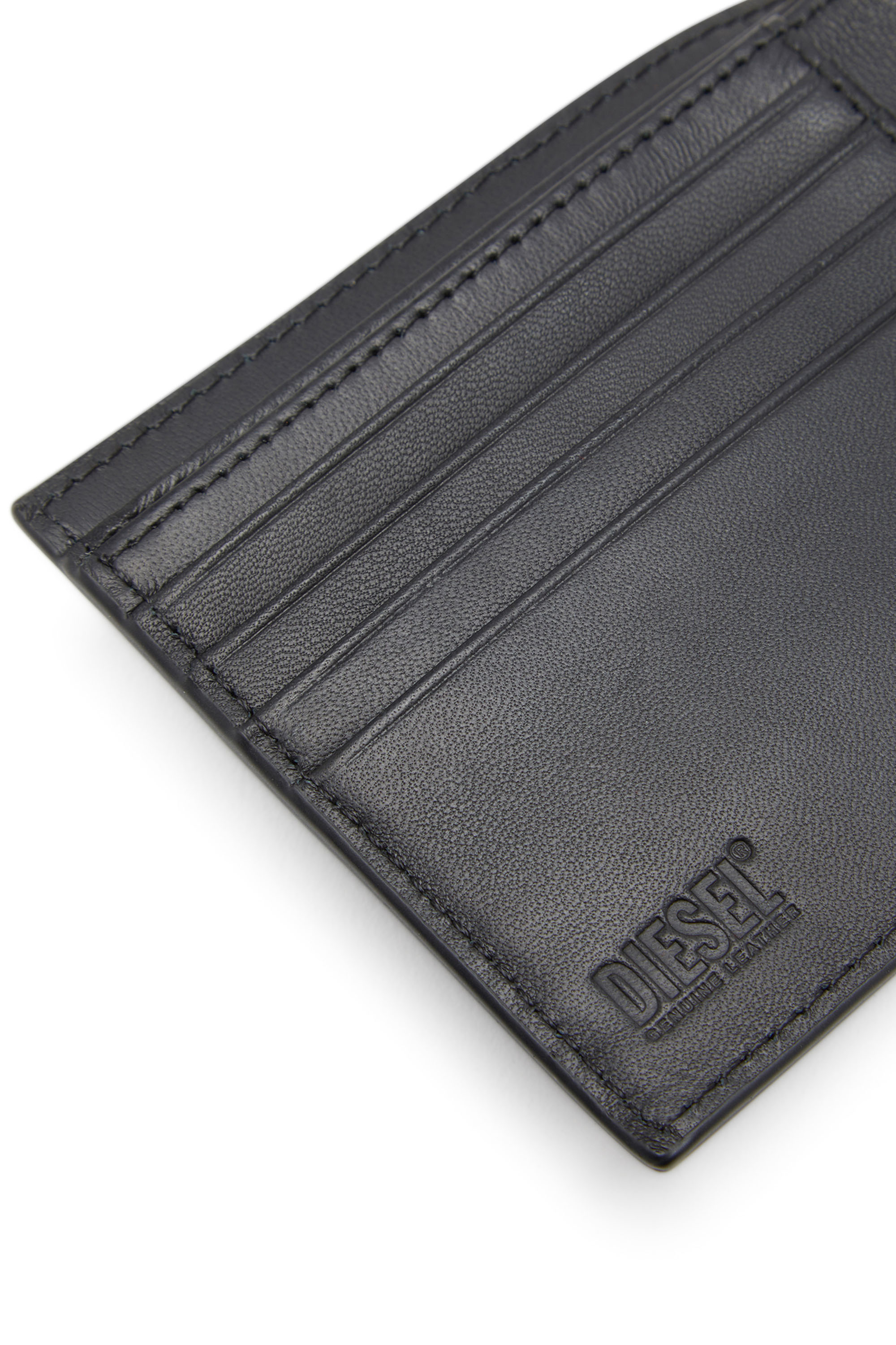 Diesel - DSL 3D BI-FOLD COIN S, Man's Leather bi-fold wallet with embossed logo in Black - 4