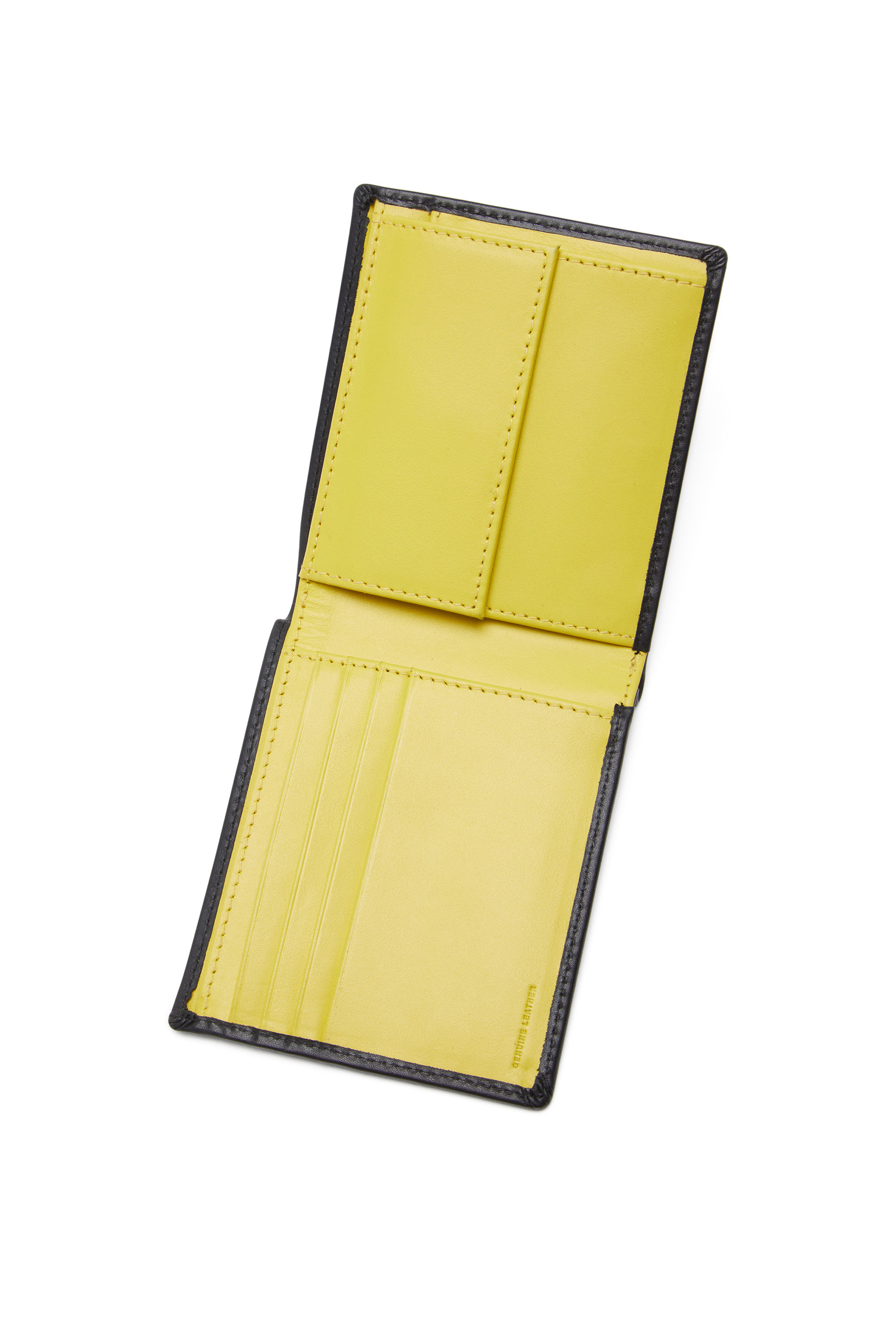 Diesel - BI-FOLD COIN S, Man's Bi-fold wallet in smooth leather in Black/Yellow - 3