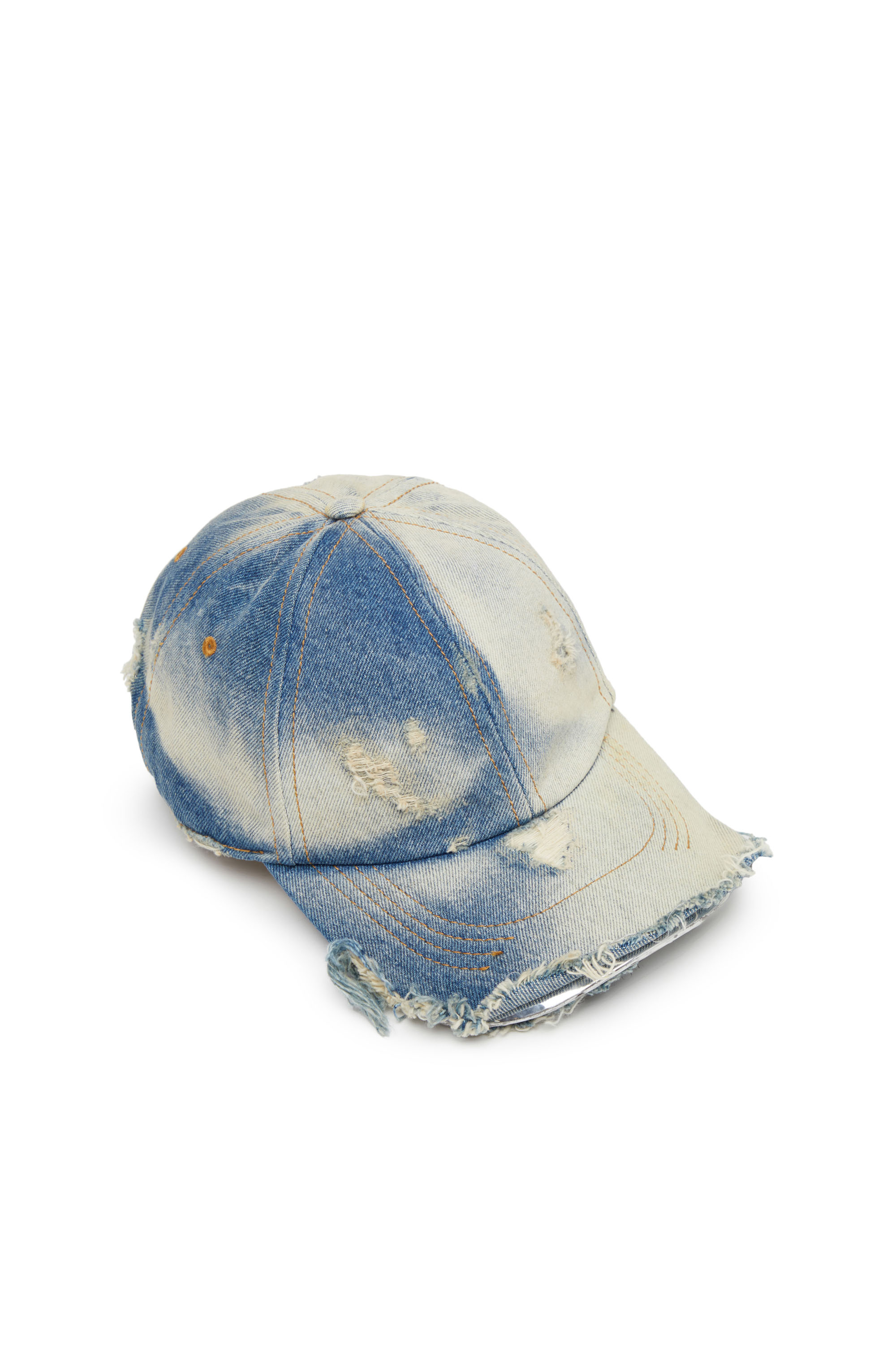 Diesel - C-IYASU, Man's Faded distressed denim baseball cap in Blue - 3