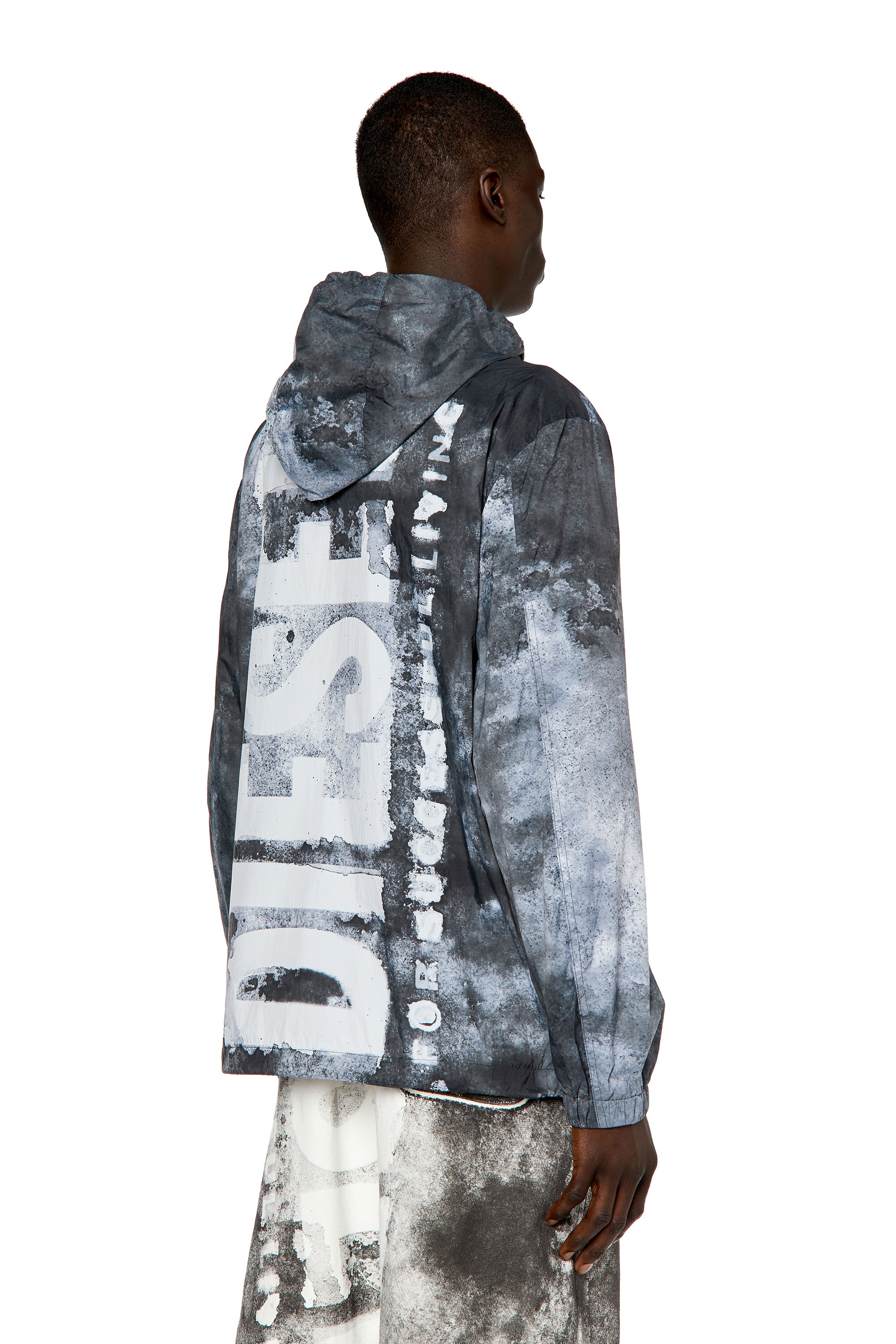 Diesel - J-WARRETT-LOGO, Man's Watercolour-effect windbreaker with logo in Dark grey - 1