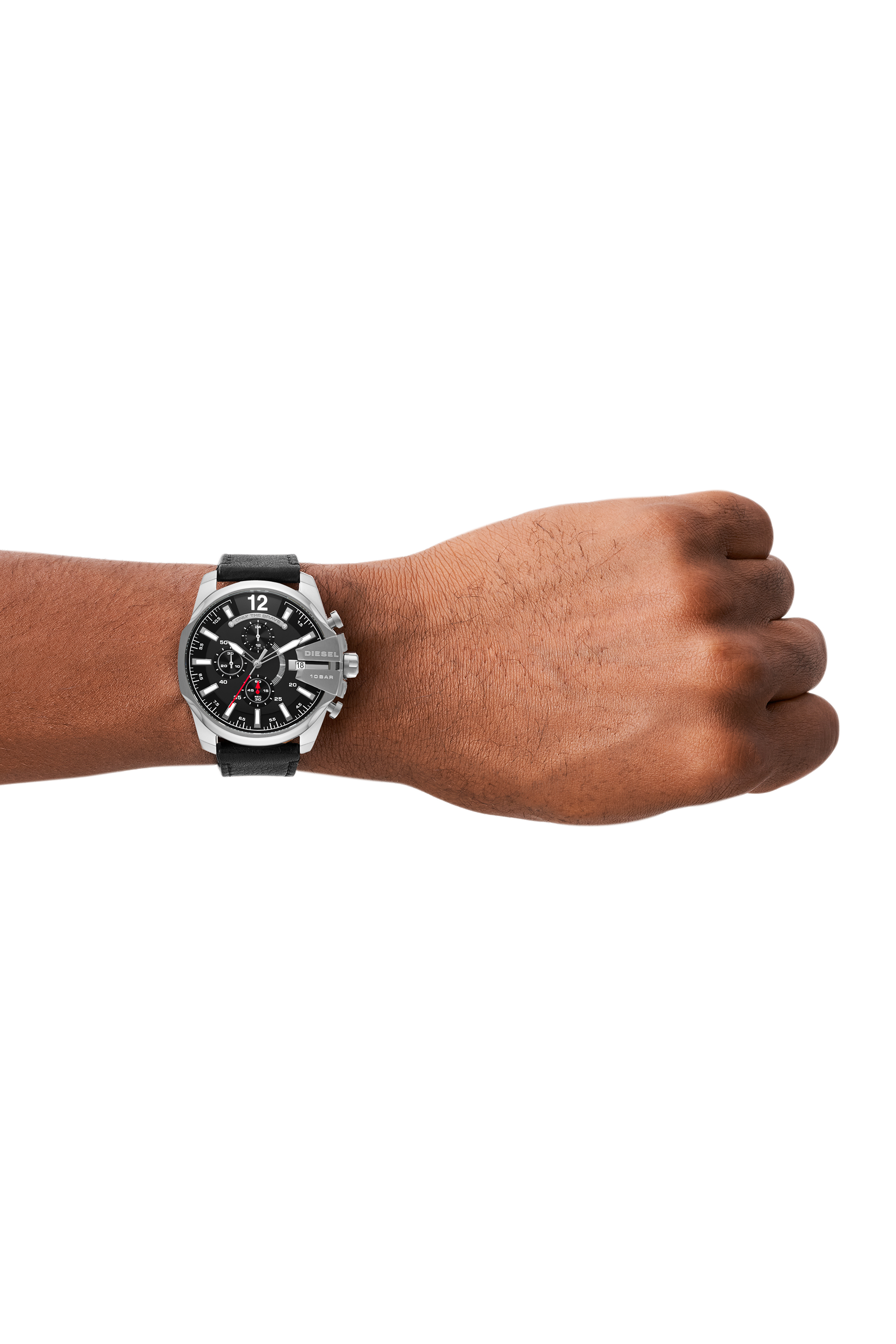 Diesel - DZ4592, Man's Baby chief chronograph black denim and leather watch in Black/Grey - 4