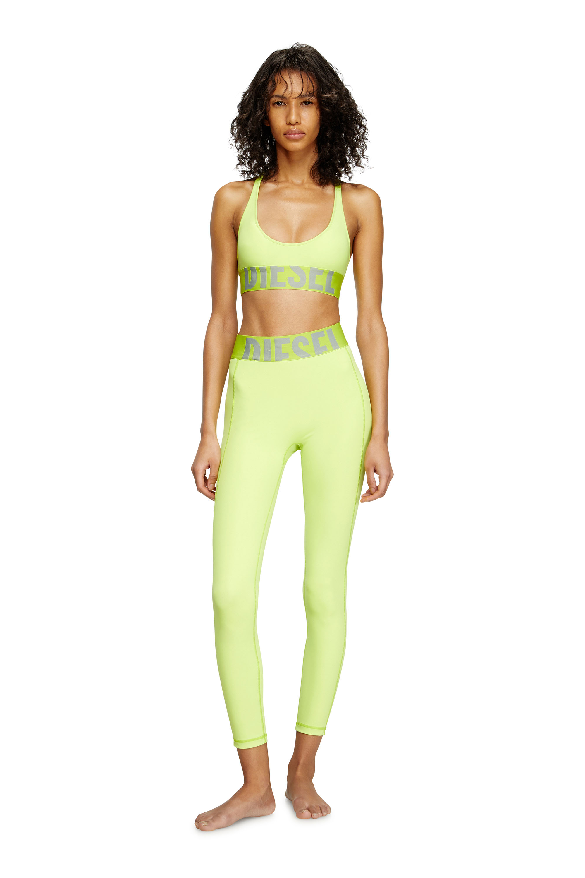 Diesel - ADELINE-D-POP, Woman's Microfibre leggings with cut-off logo in Green Fluo - 2