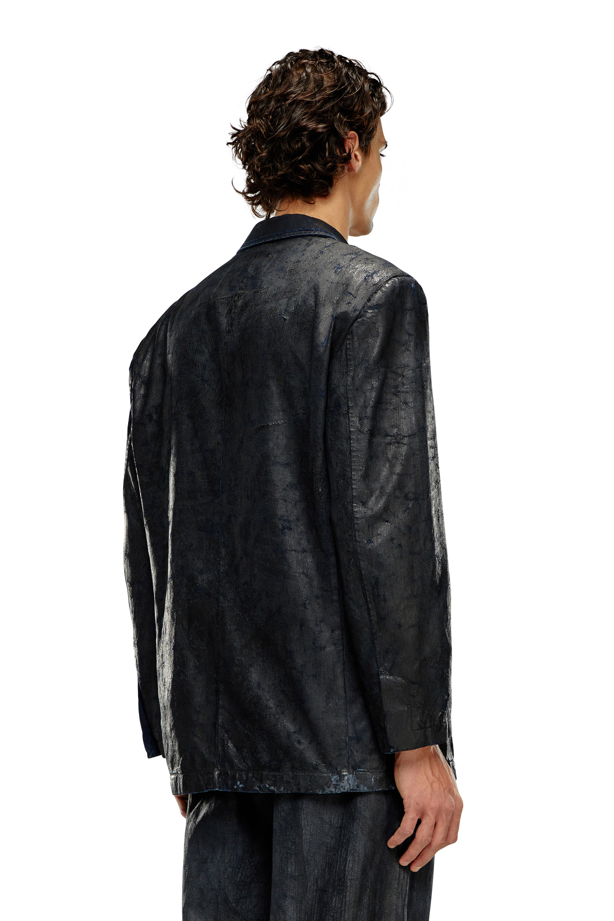 Diesel - D-BLA-FSE, Man's Denim blazer with craquelé coating in Black - 4