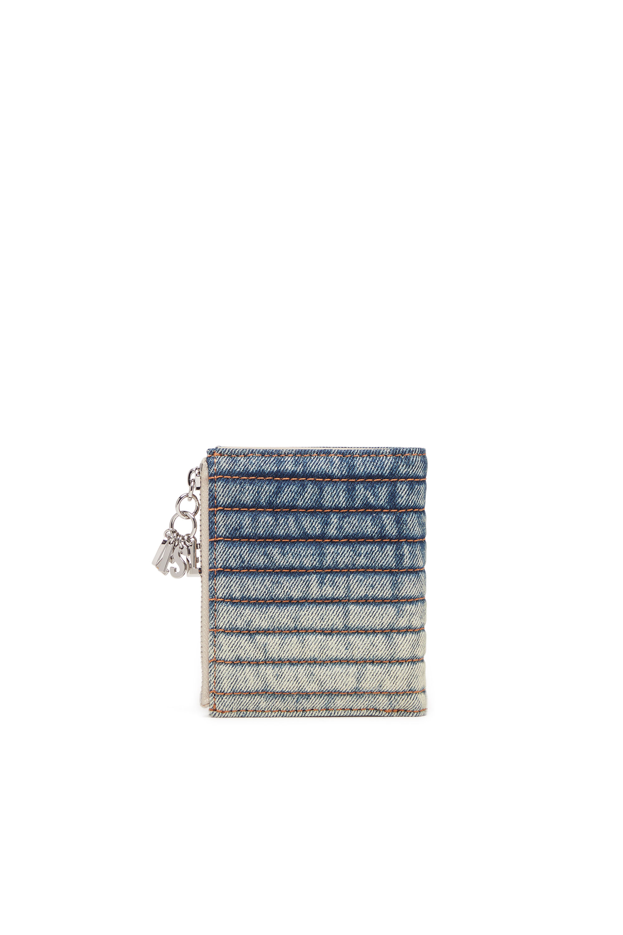 Diesel - BI-FOLD ZIP, Woman's Small wallet in faded quilted-denim in Blue - 2