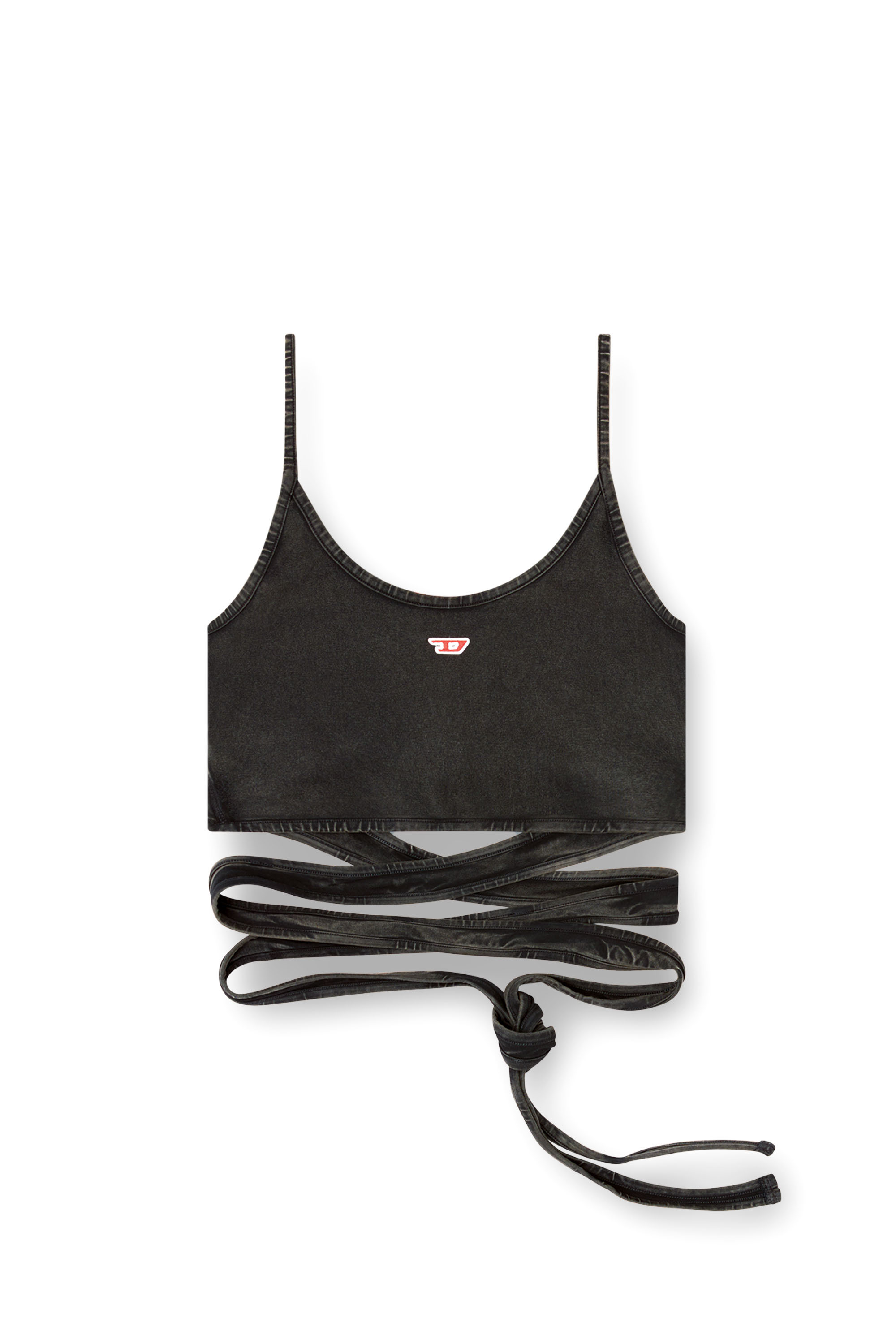 Diesel - T-LEYA-TAIL-R1, Woman's Denim-look vest top with wrap ties in Black - 3
