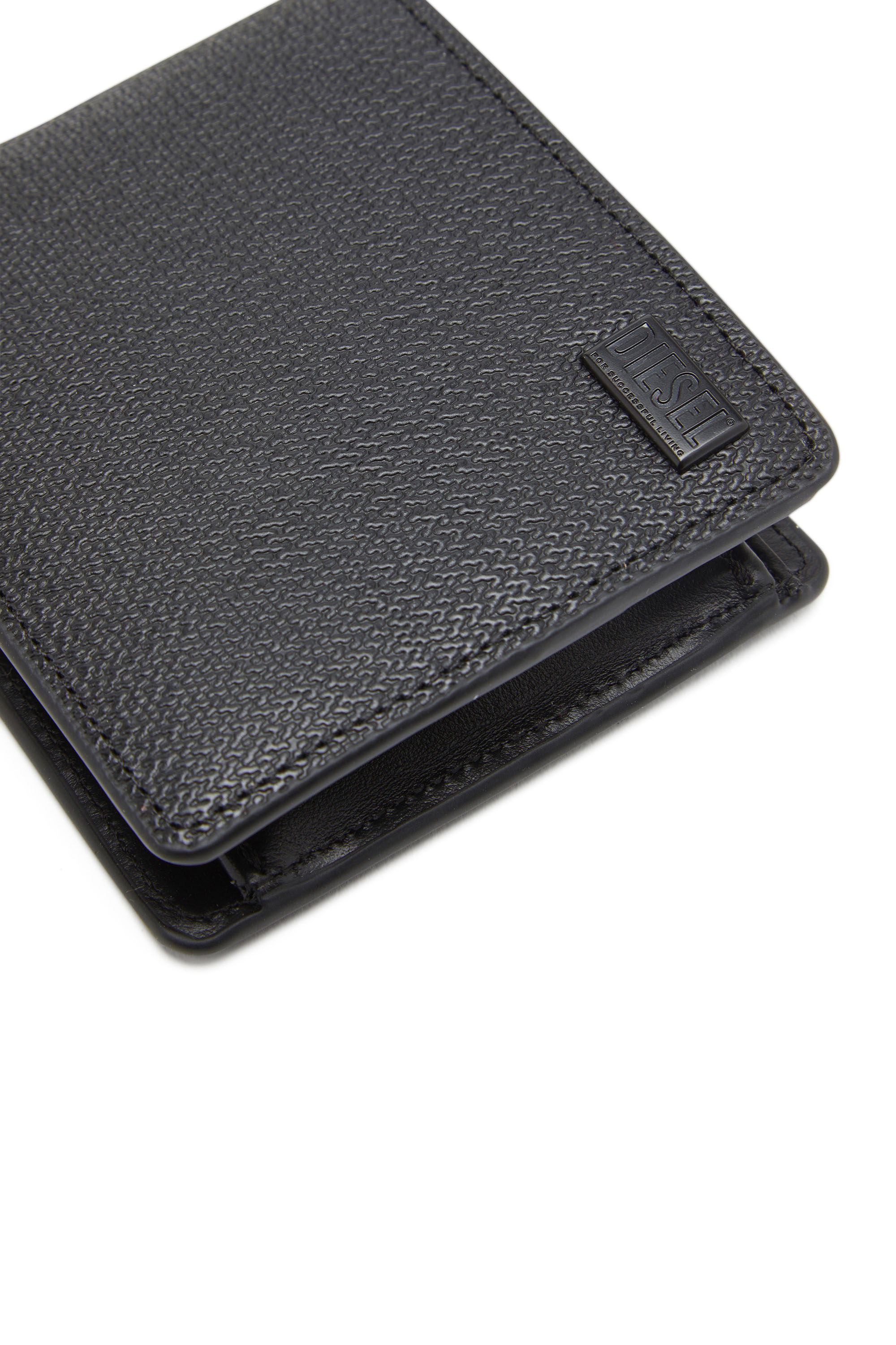 Diesel - 1DR BI-FOLD COIN S 3D, Man's Bi-fold wallet in textured leather in Black - 4