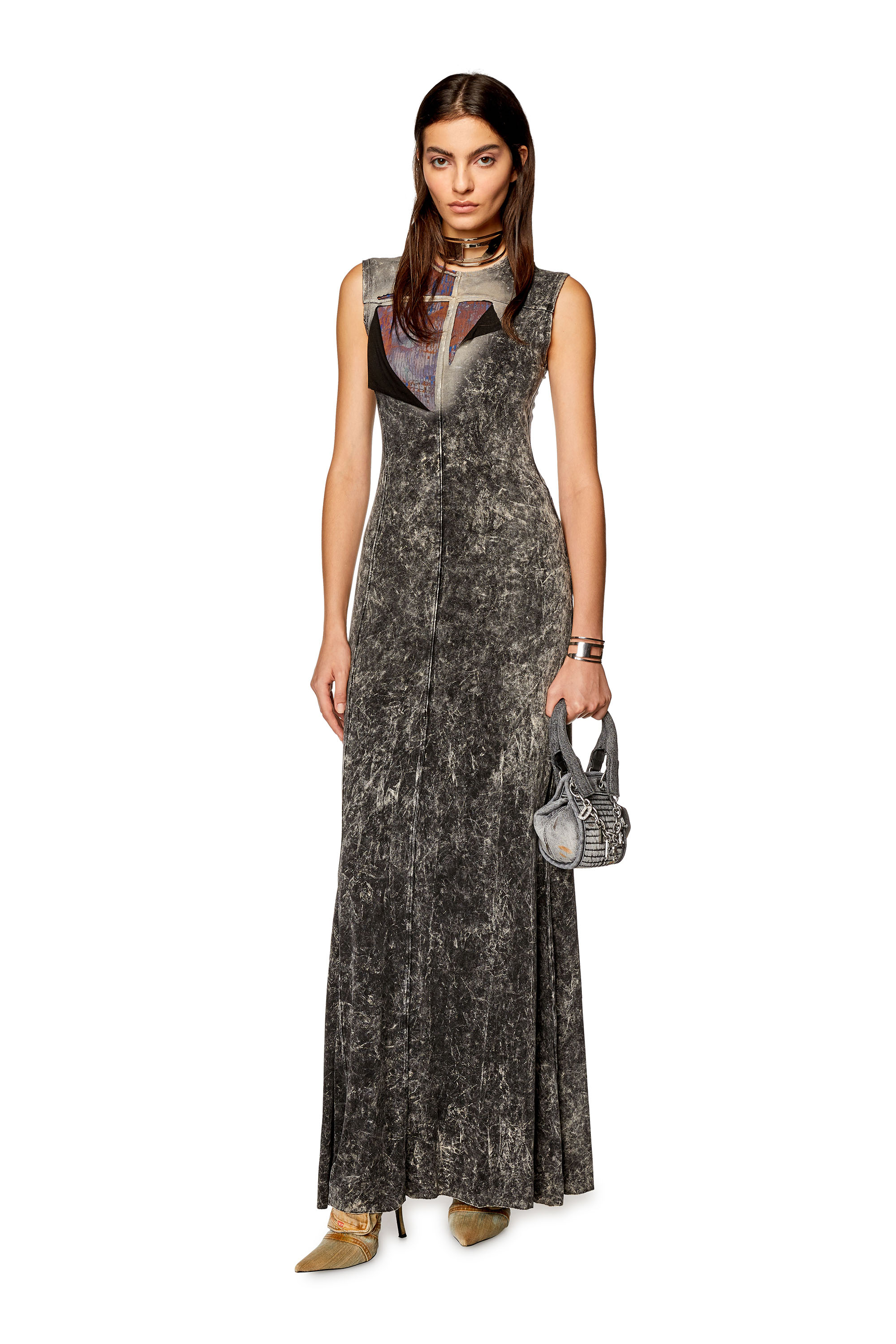 Diesel - D-TREATY, Woman's Double-layer dress with marble wash in Black - 1