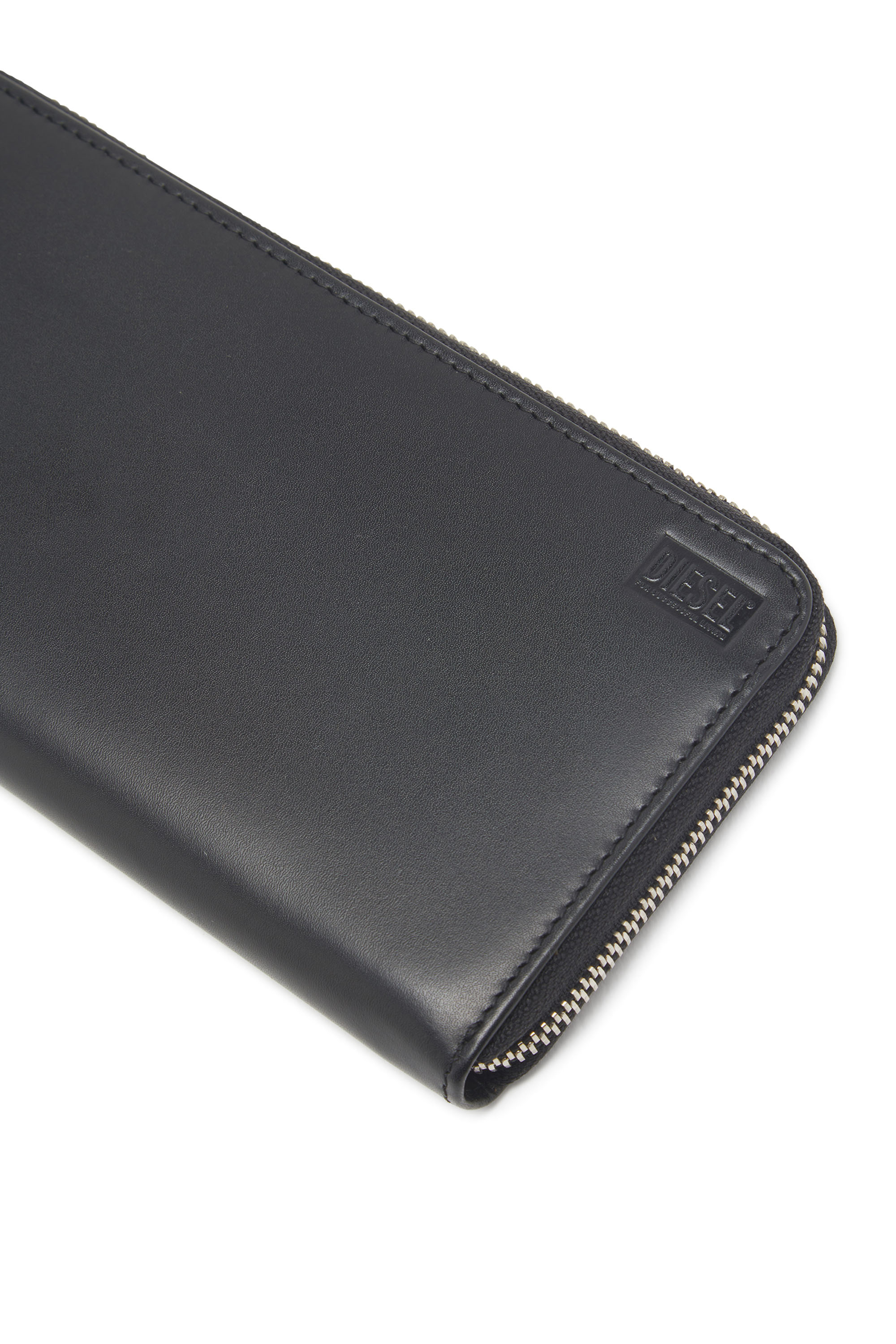 Diesel - CONTINENTAL ZIP L, Man's Long zip wallet in two-tone leather in Black/Orange - 4