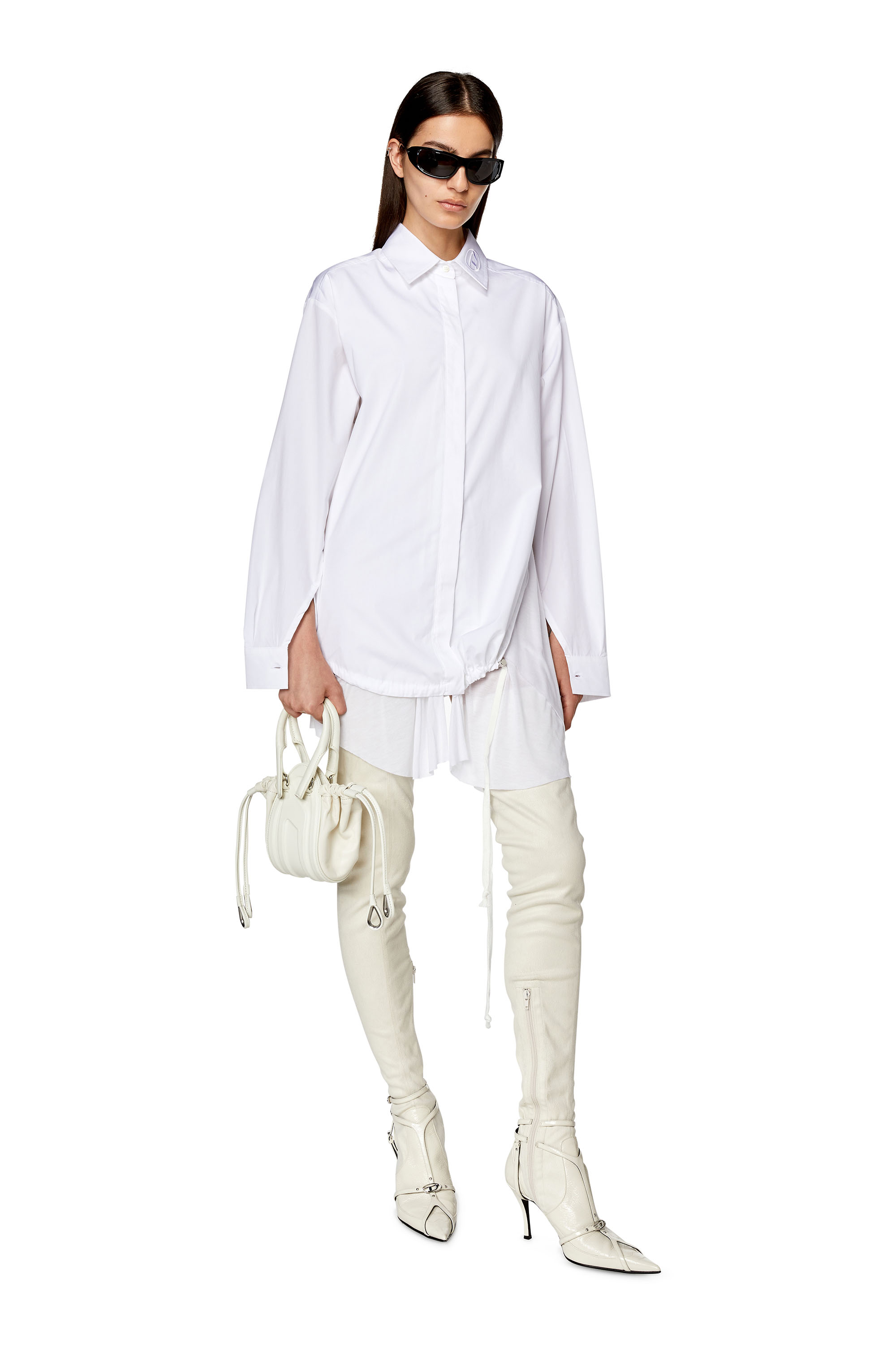 Diesel - C-ENTEL, Woman's Shirt dress with flouncy trim in White - 1