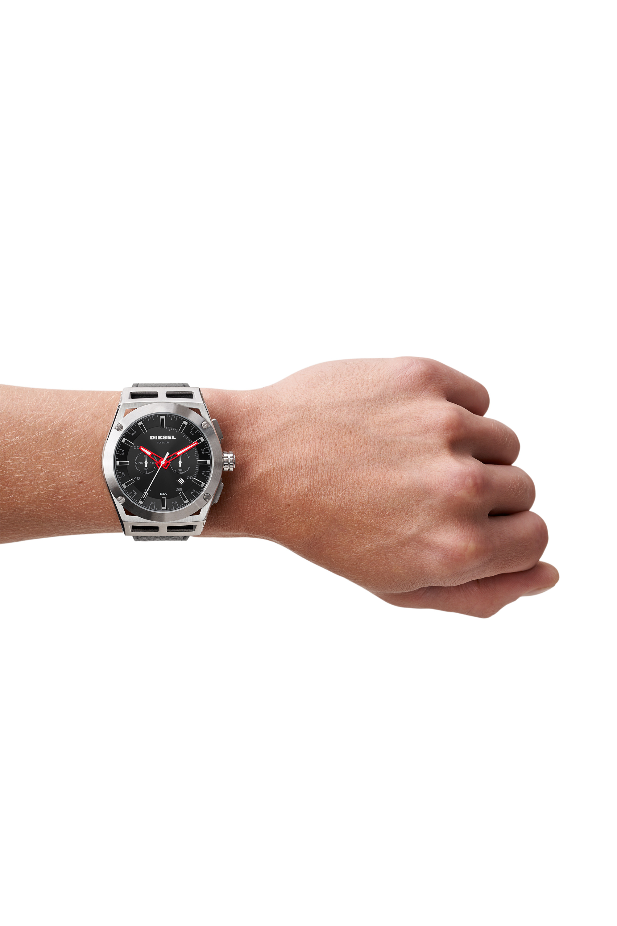 Diesel - DZ4543, Man's Timeframe chronograph black leather watch in Black - 4
