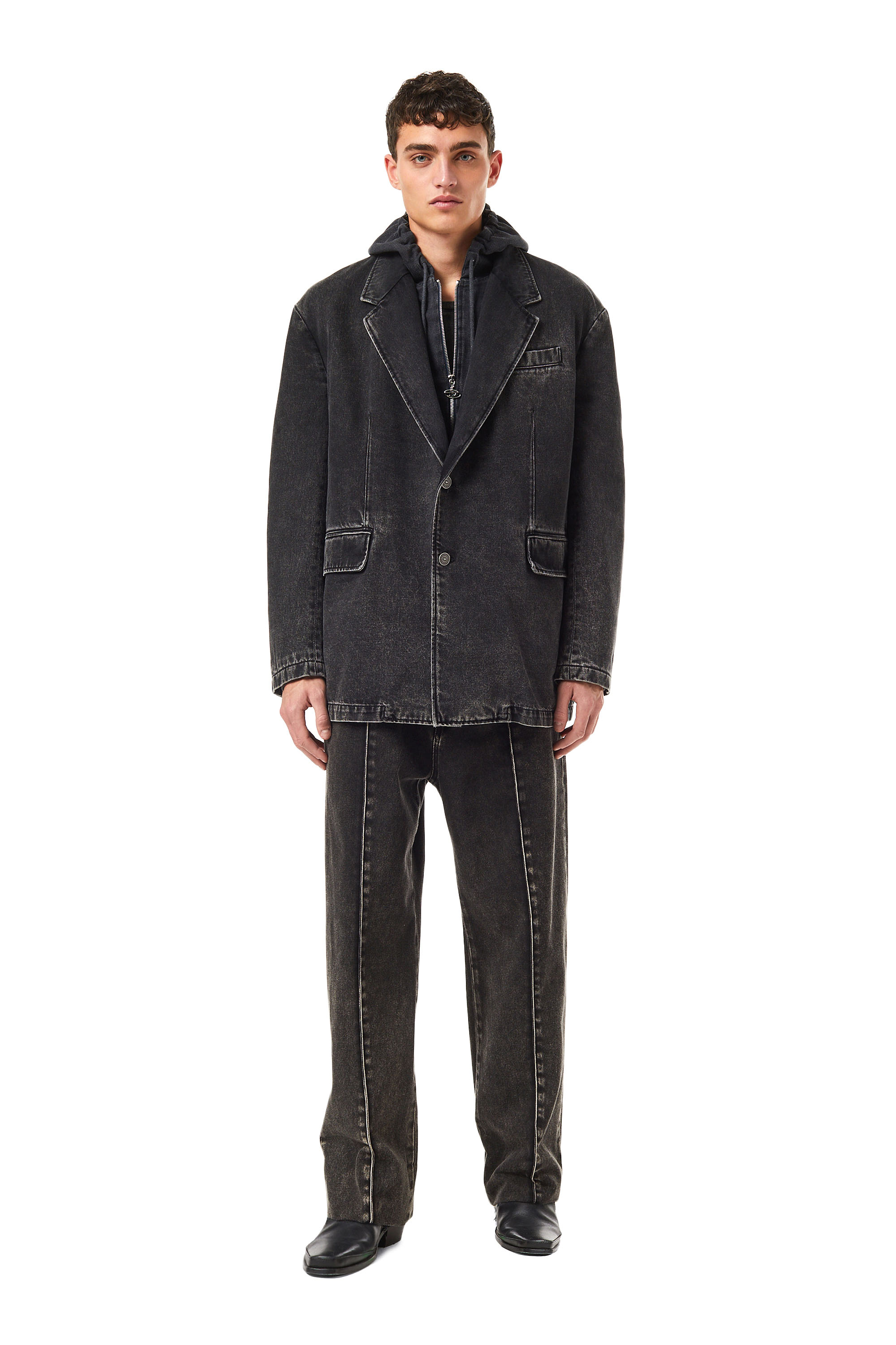 Diesel - D-BLAZ SINGLE BREASTED BLAZER, Unisex's Denim blazer in Black/Dark grey - 2