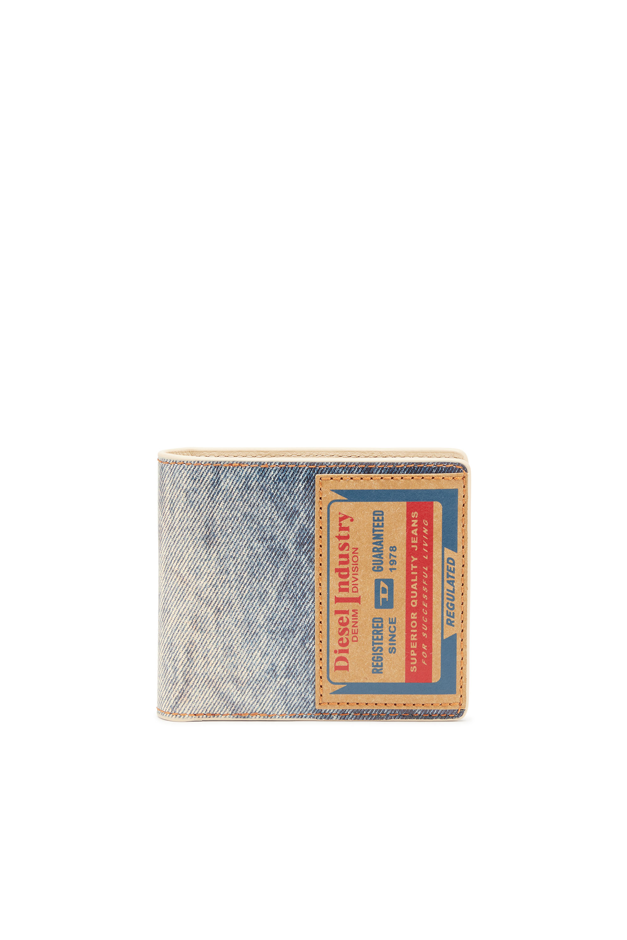 Diesel - JACKRON BI-FOLD COIN S, Man's Leather bi-fold wallet with denim print in Blue - 1