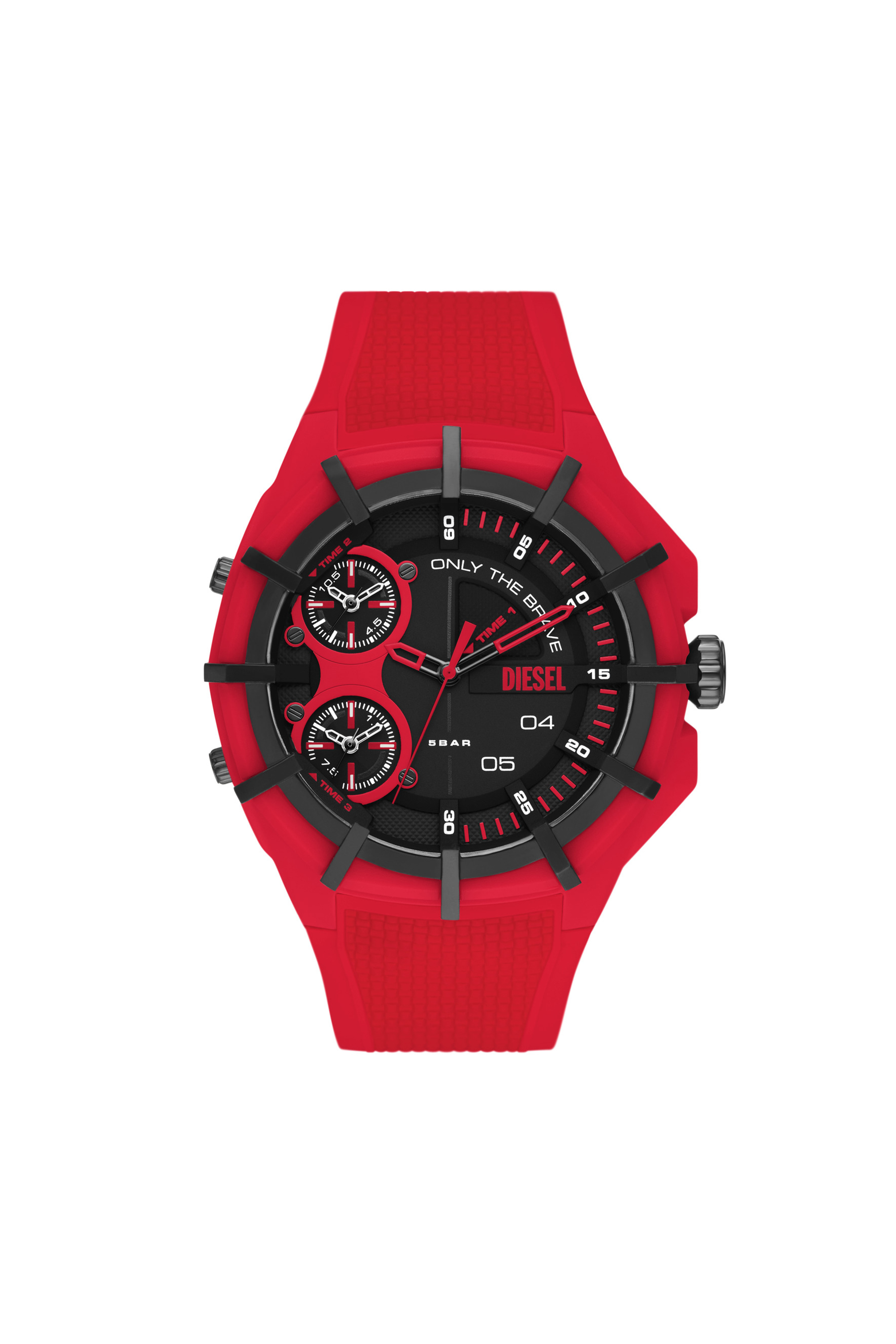 Diesel - DZ1989, Man's Framed three-hand red silicone watch in Red - 1