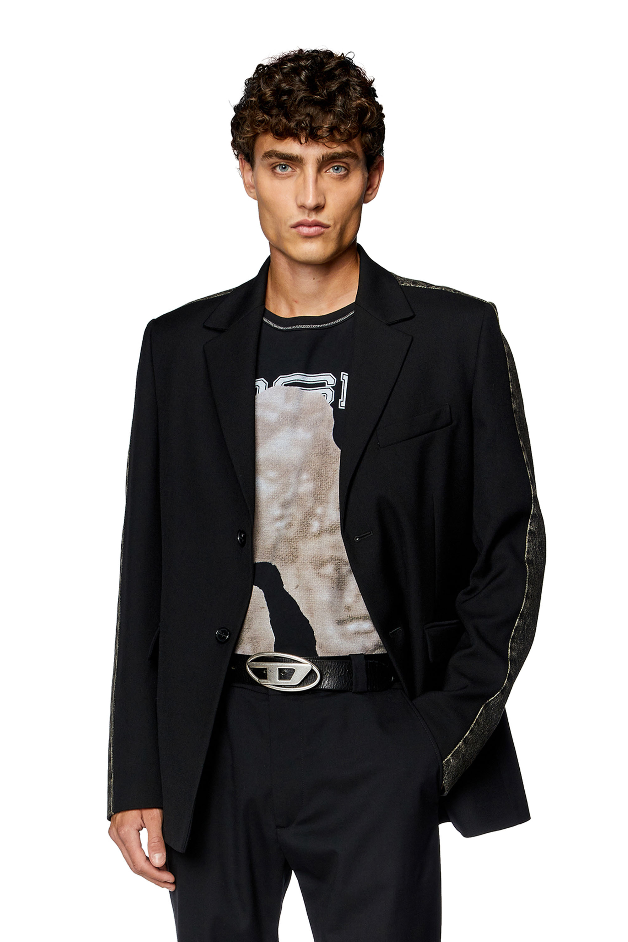 Diesel - J-WIRE-A, Man's Hybrid blazer in cool wool and denim in Black - 1