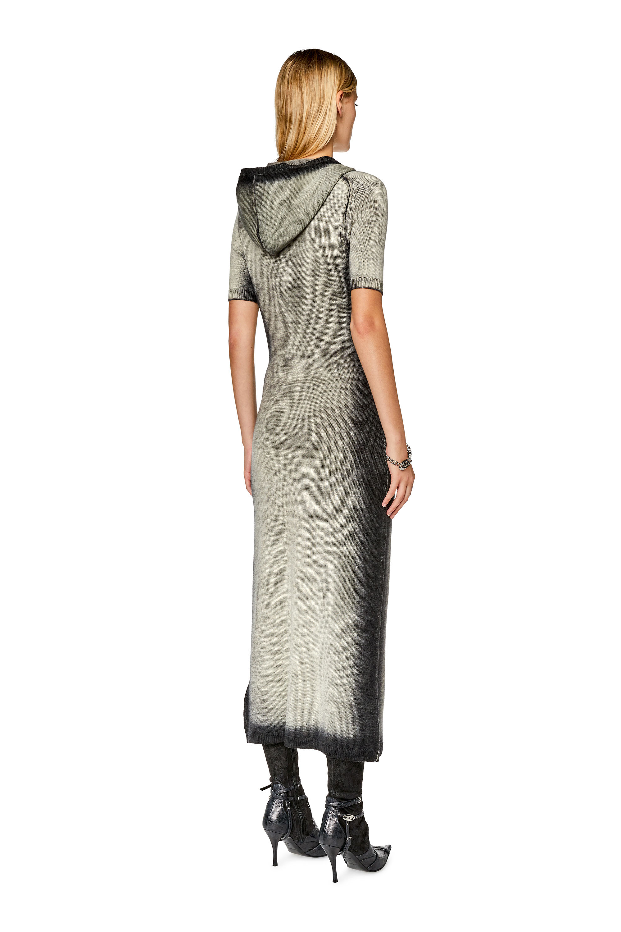 Diesel - M-KEA, Woman's Hooded wool dress with half-zip in Grey - 3