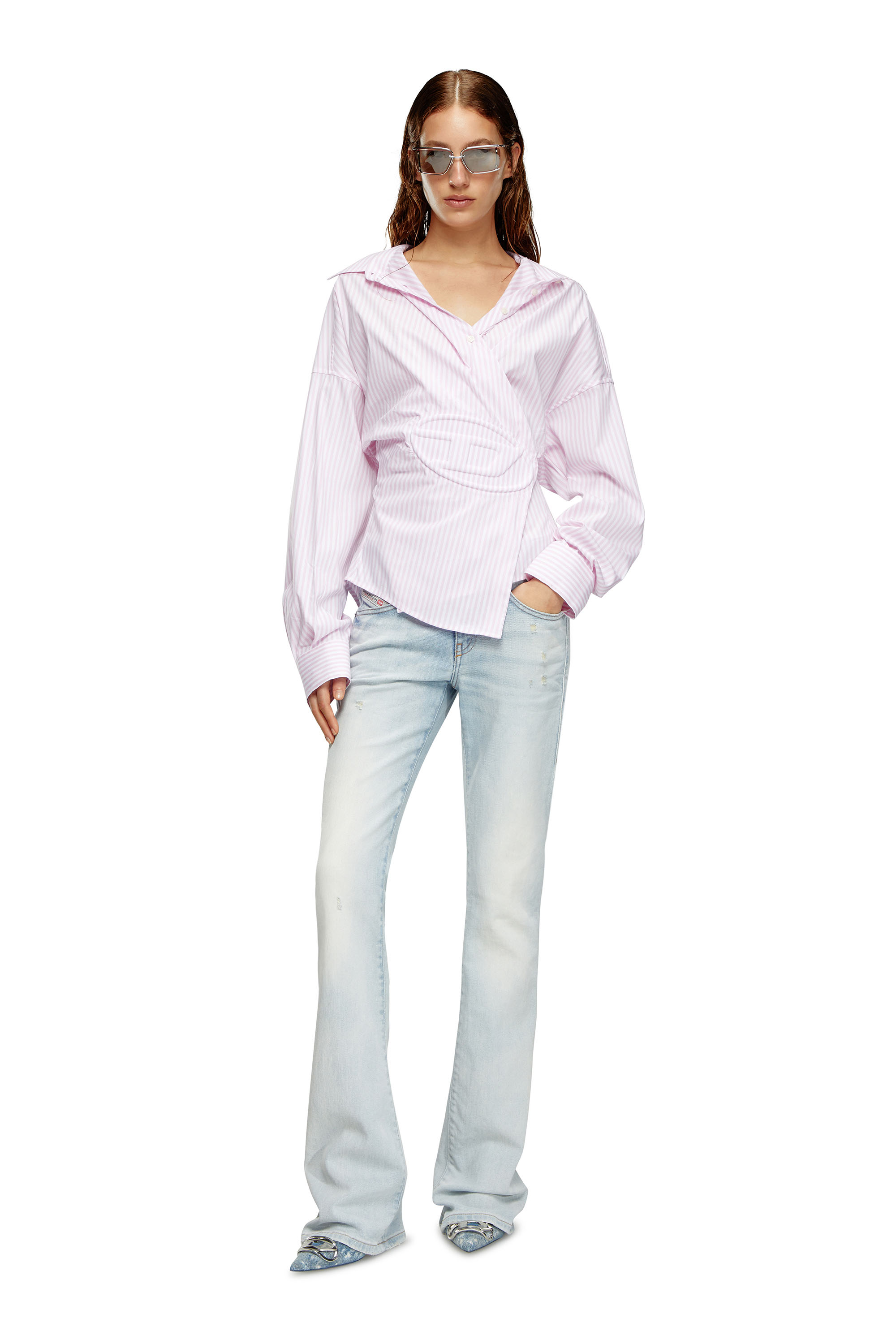 Diesel - C-SIZ-N2, Woman's Striped wrap shirt with embossed logo in Face Powder - 2