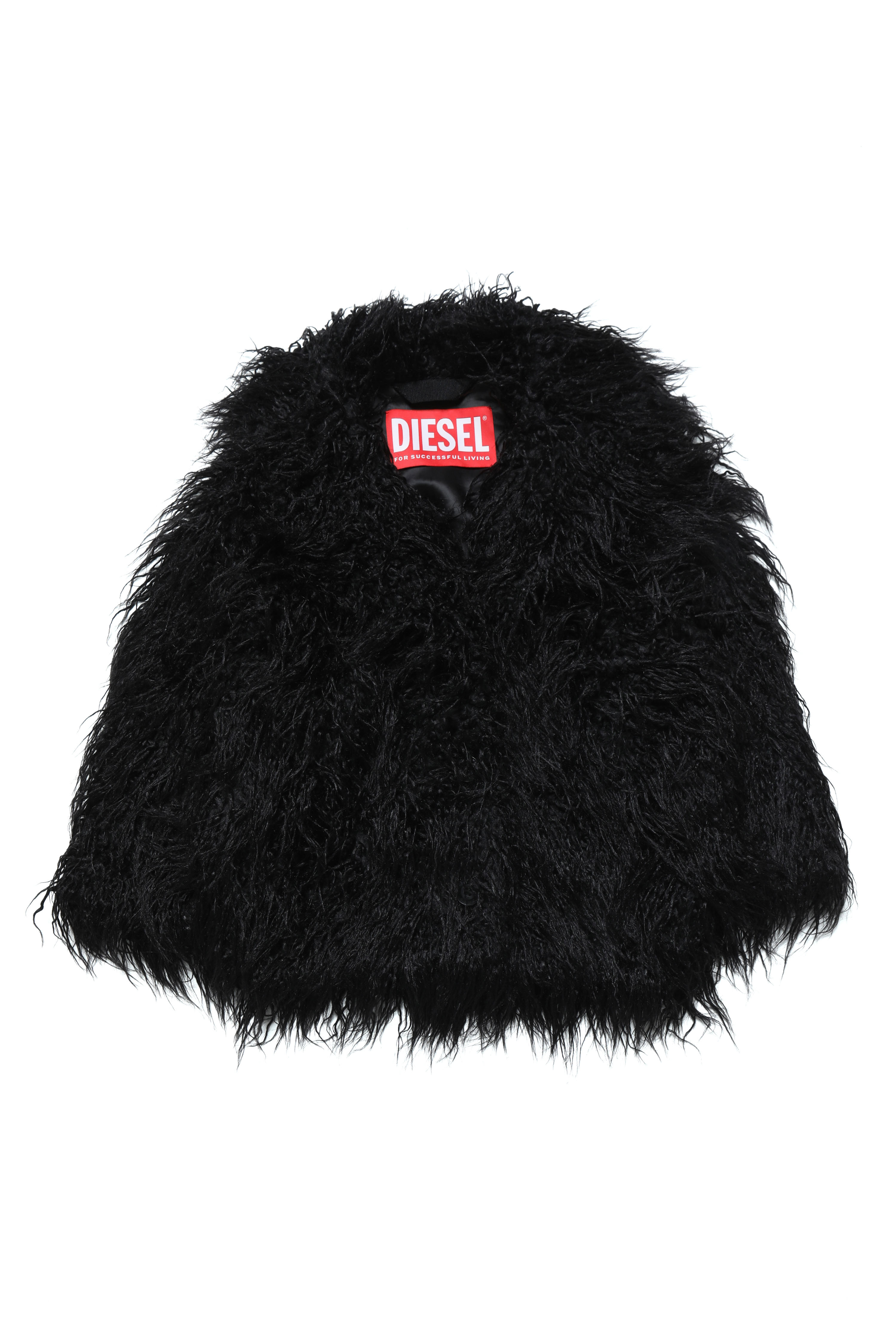 Diesel - JRIPI, Woman's Long-hair jacket with maxi lapels in Black - 1