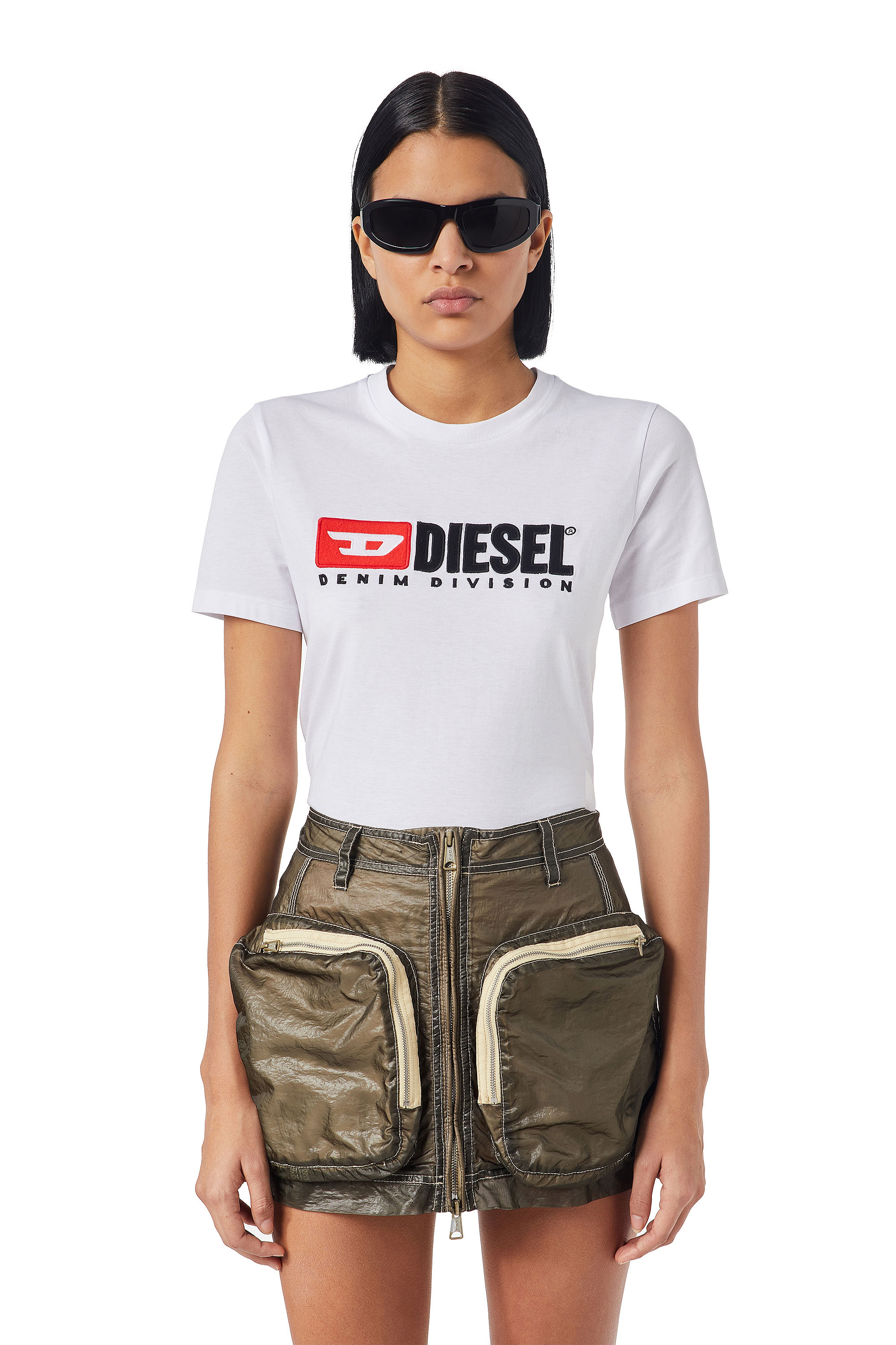 Diesel - T-REG-DIV, Woman's T-shirt with fleece patches in White - 1