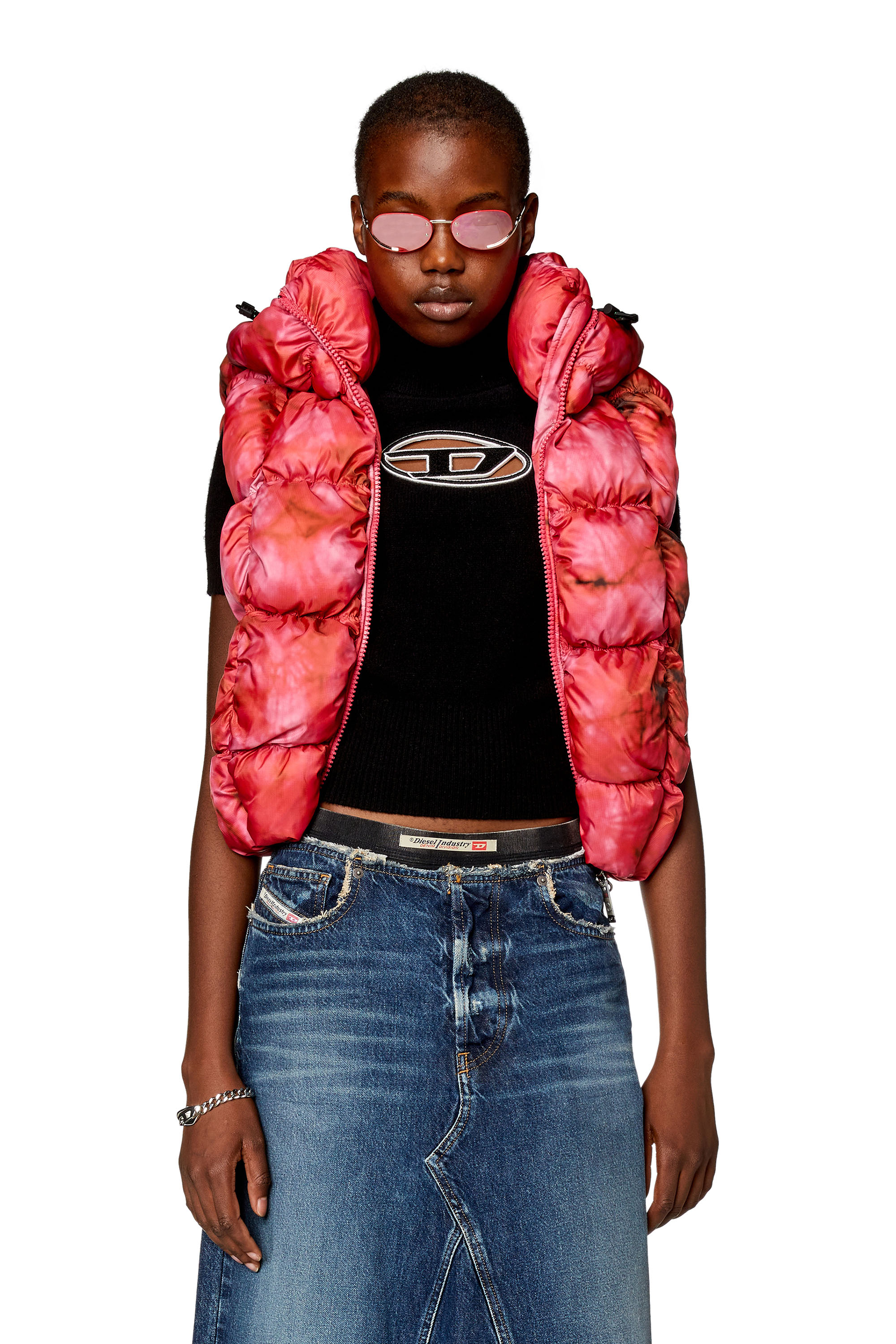 Diesel - W-RALLA-SL, Woman's Sleeveless tie-dye puffer jacket in Hot pink - 1