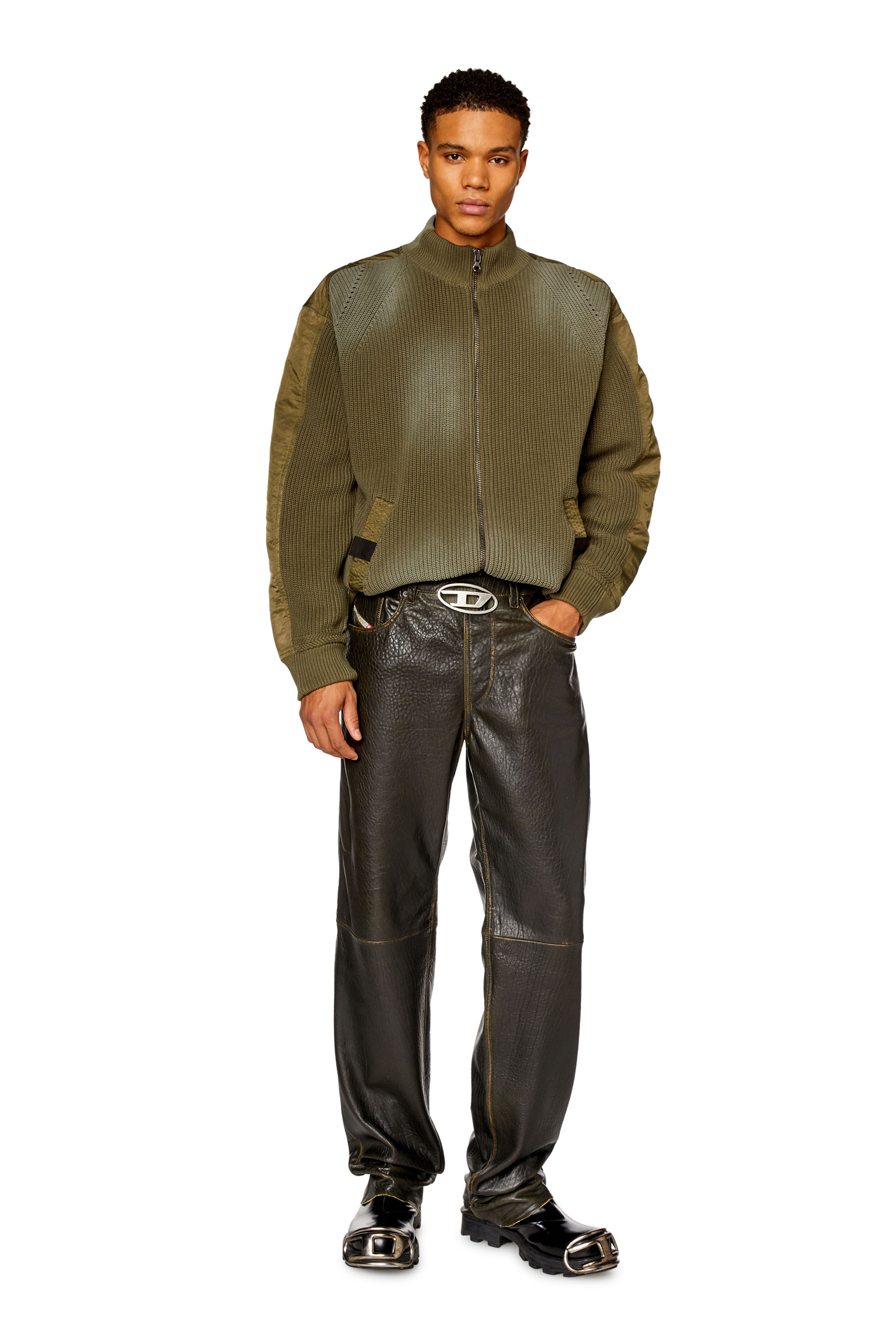 Diesel - K-OSWIN, Man's Padded knit and nylon bomber jacket in Military Green - 2