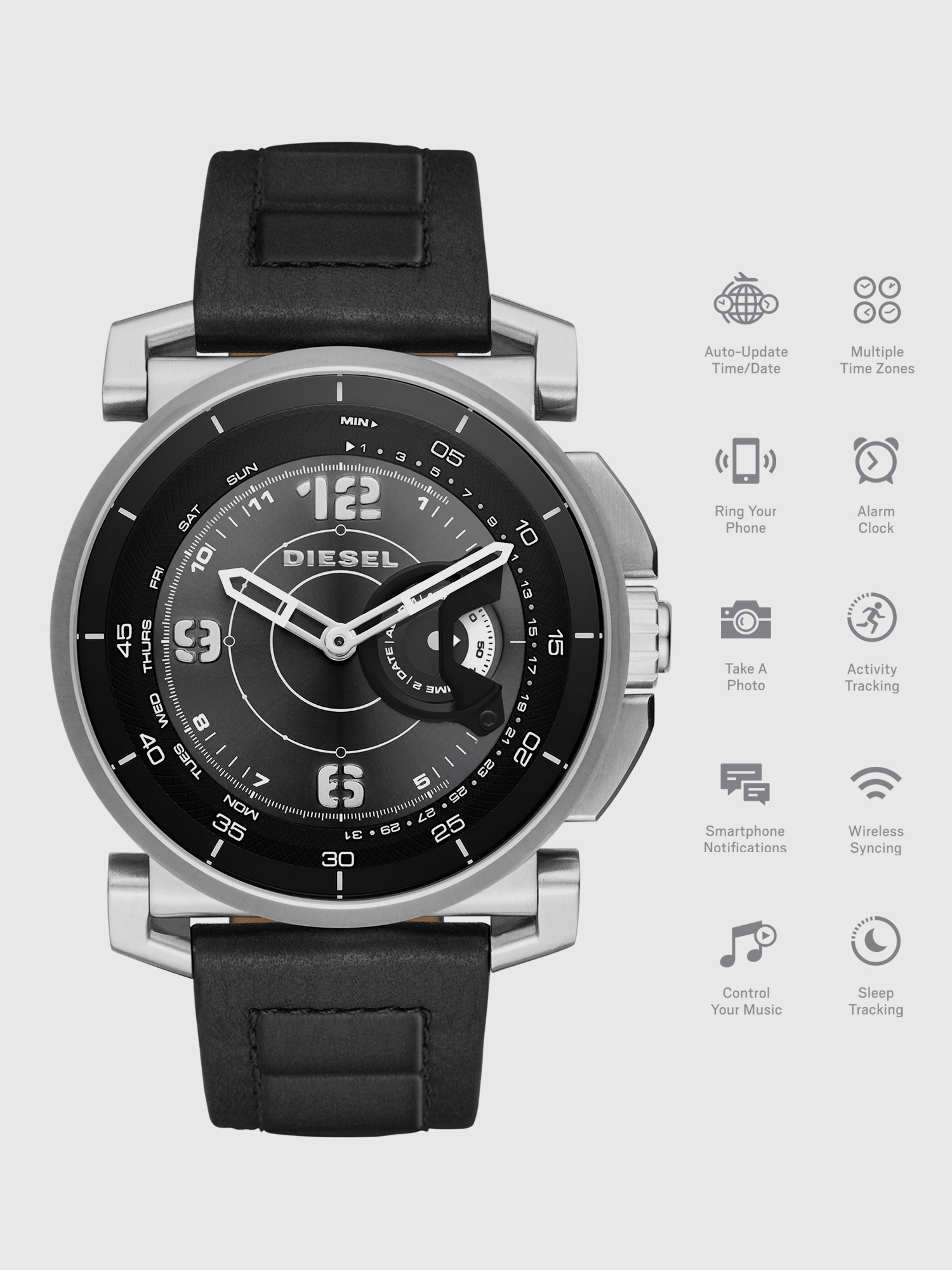 Diesel - DT1000, Unisex's Padded strap hybrid smartwatch, 47 mm in Black - 1