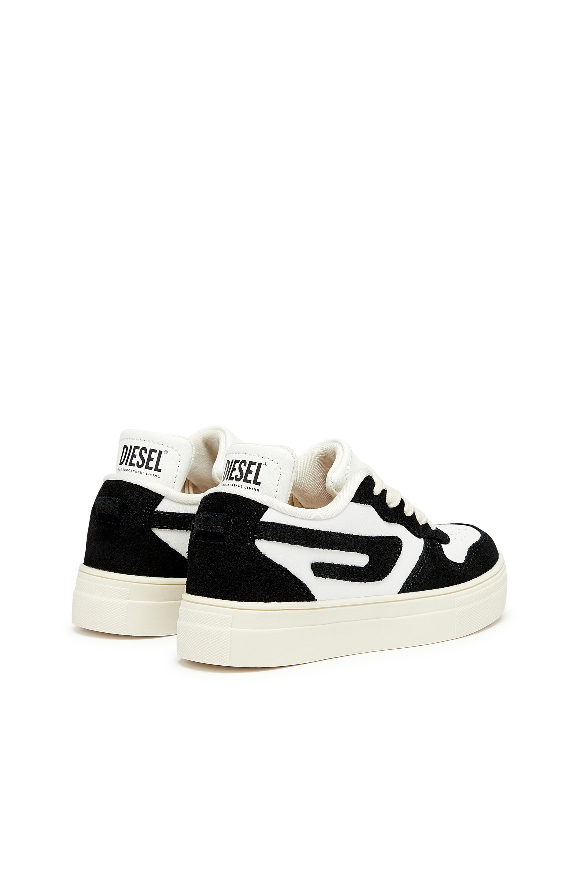 Diesel - S-UKIYO LOW, Unisex's Colour-block sneakers in leather and suede in White/Black - 3