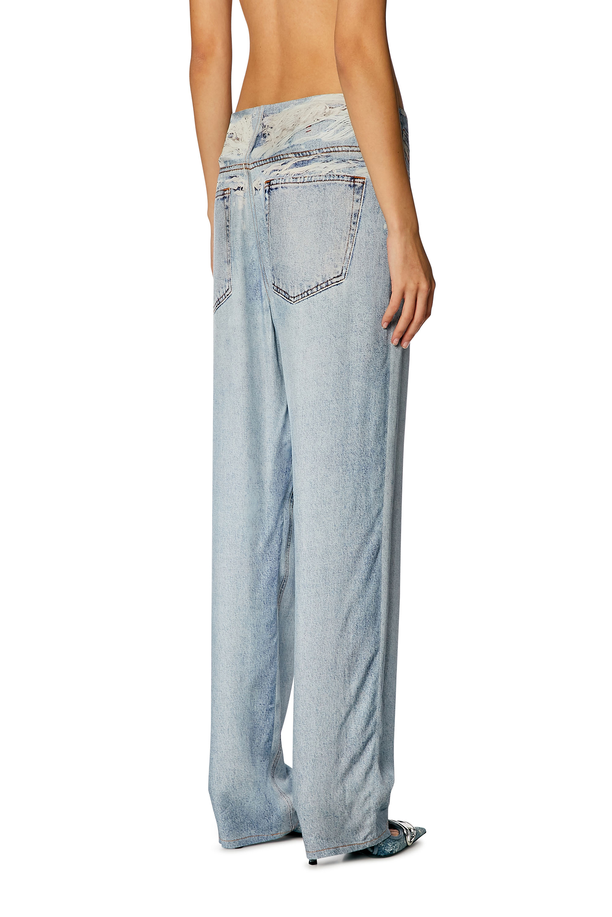 Diesel - P-SARKY, Woman's Fluid pants with denim print in Light Blue - 4
