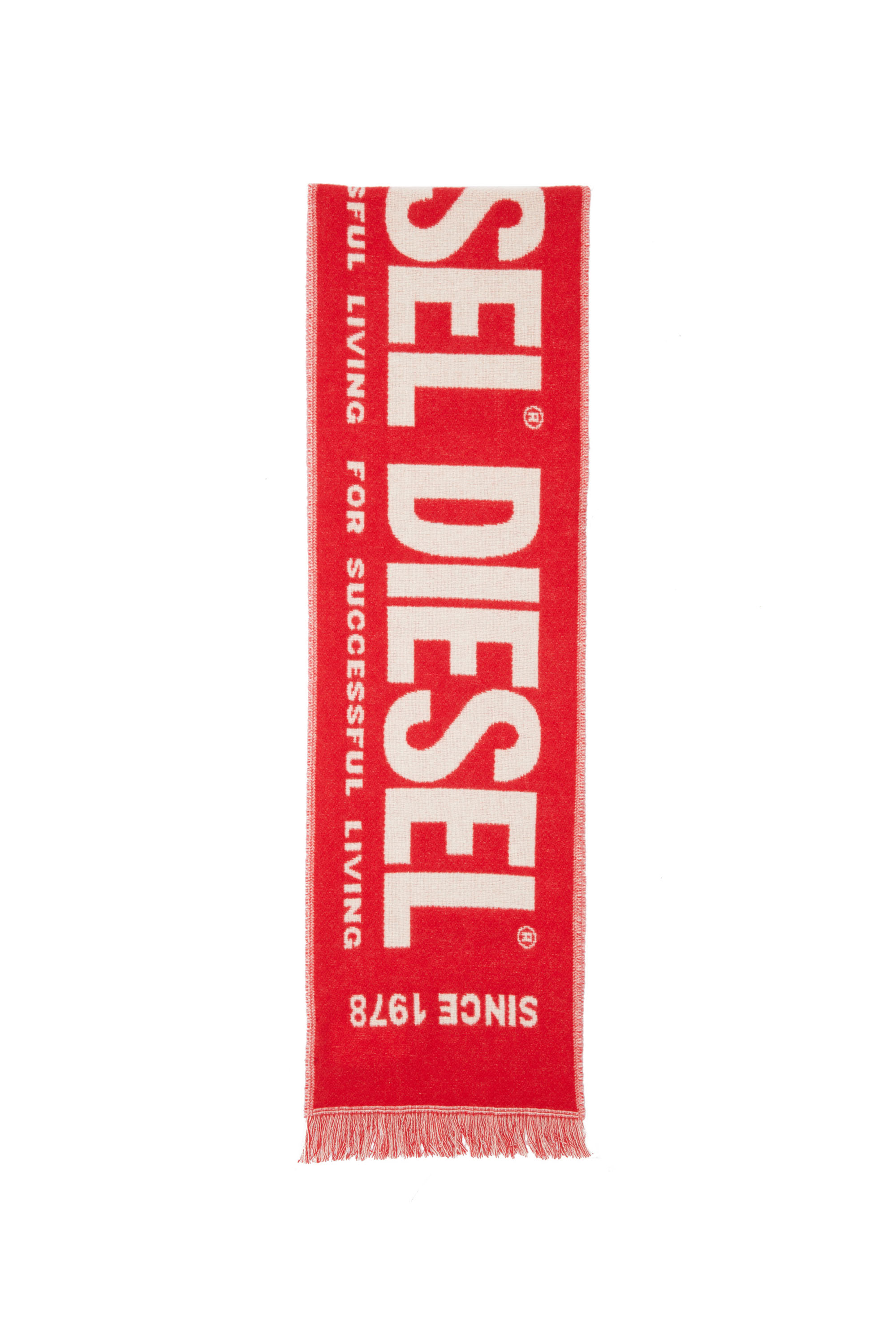 Diesel - S-BISC-NEW, Man's Blended wool scarf with jacquard logo in Red - 3
