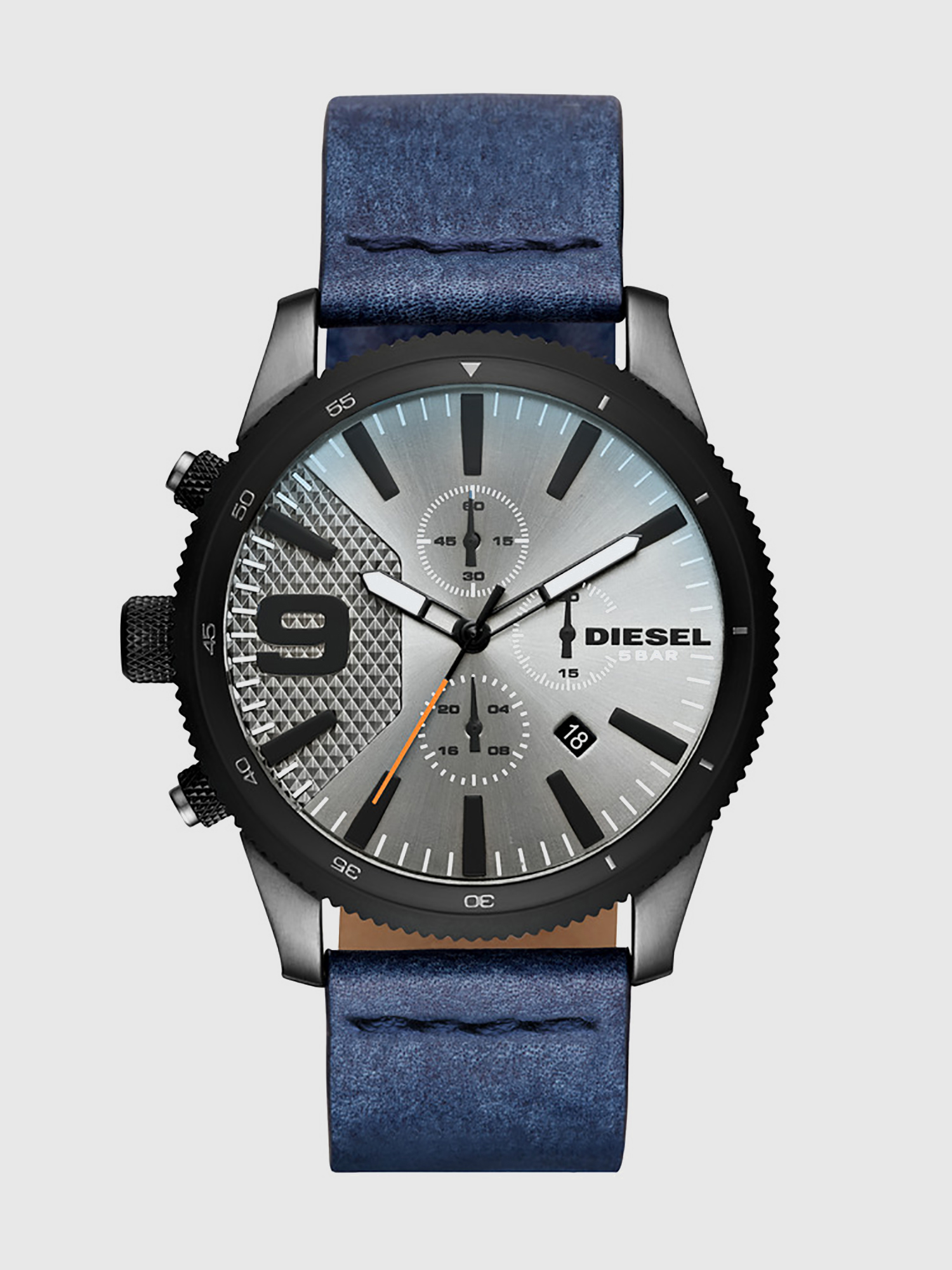 Diesel - DZ4456, Man's Denim watch with rotating topring, 46 mm in Blue Jeans - 1
