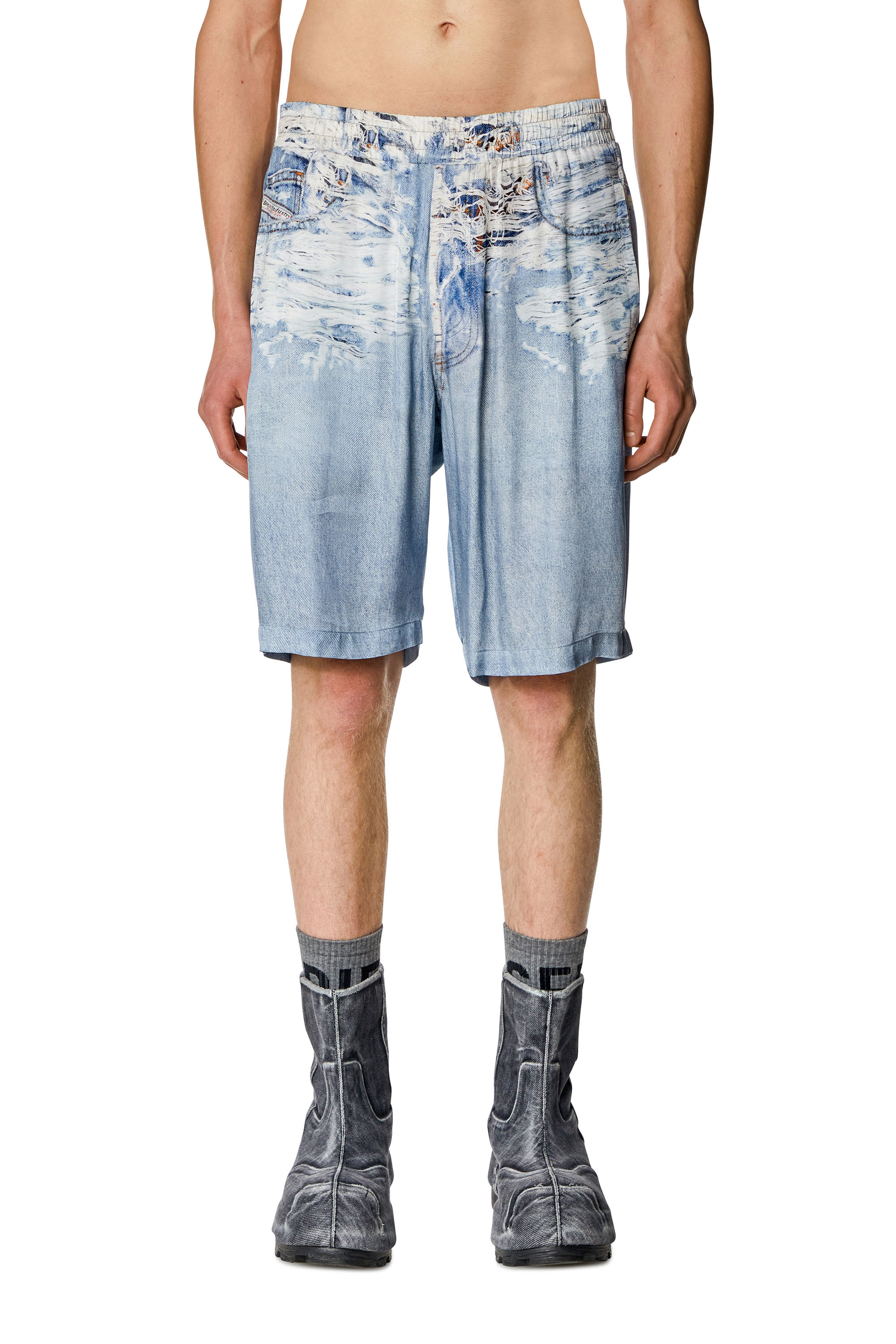 Diesel - P-ALSTON-SHORT, Man's Shorts with Tiger Breaks denim print in Blue - 1