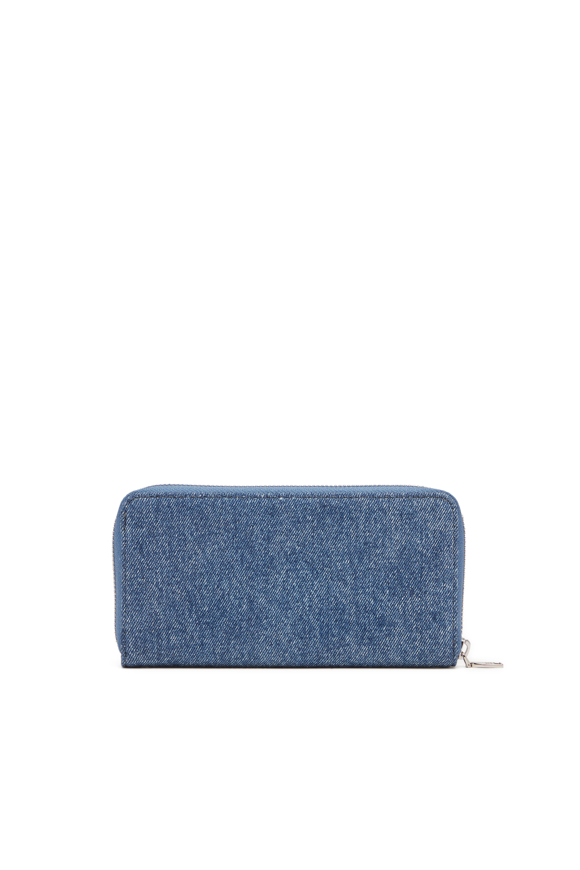Diesel - CONTINENTAL ZIP L, Unisex's Denim zip wallet with frayed logo in Blue - 2