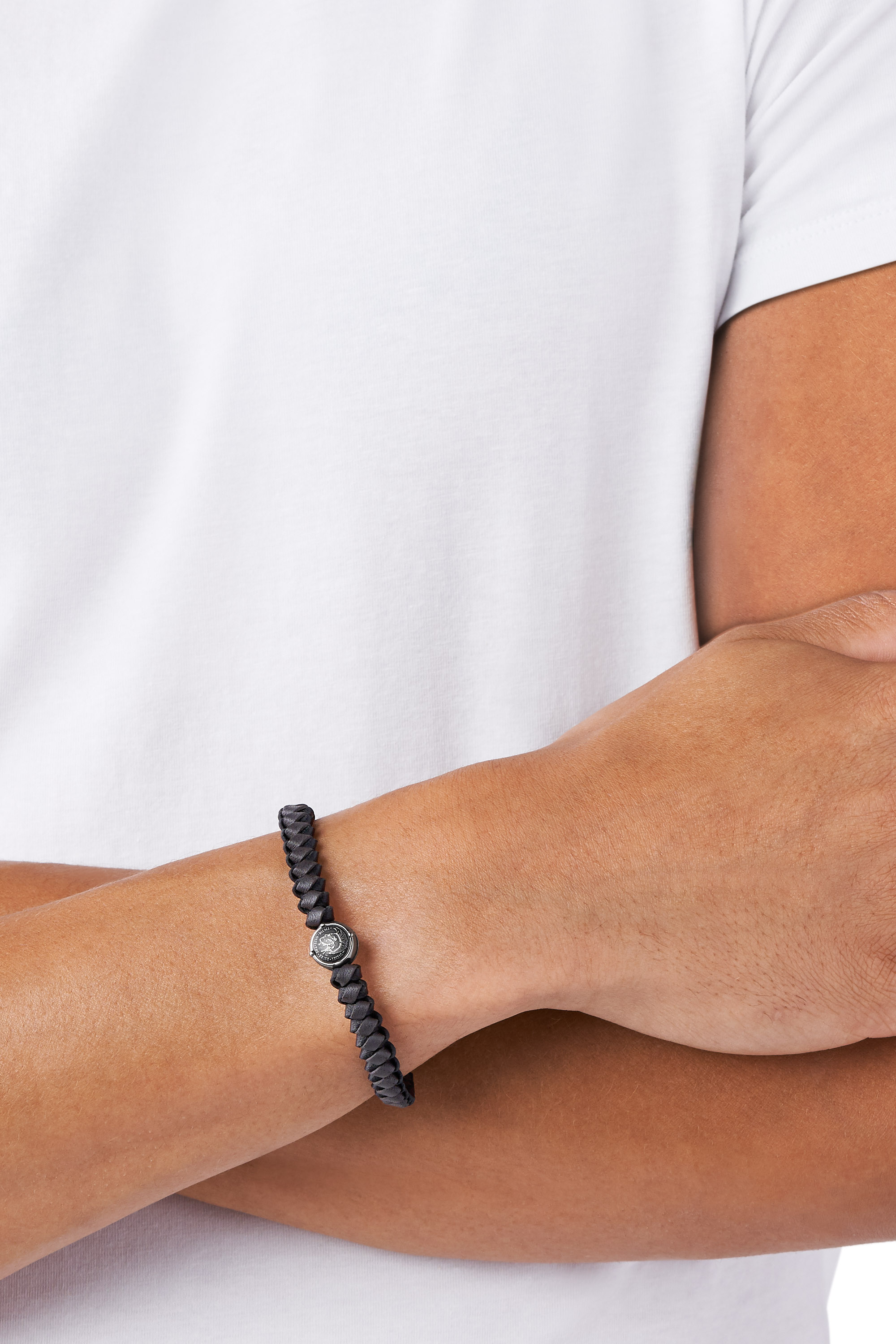 Diesel - DX1065, Man's Bracelet with braided strands and coin in Black - 2