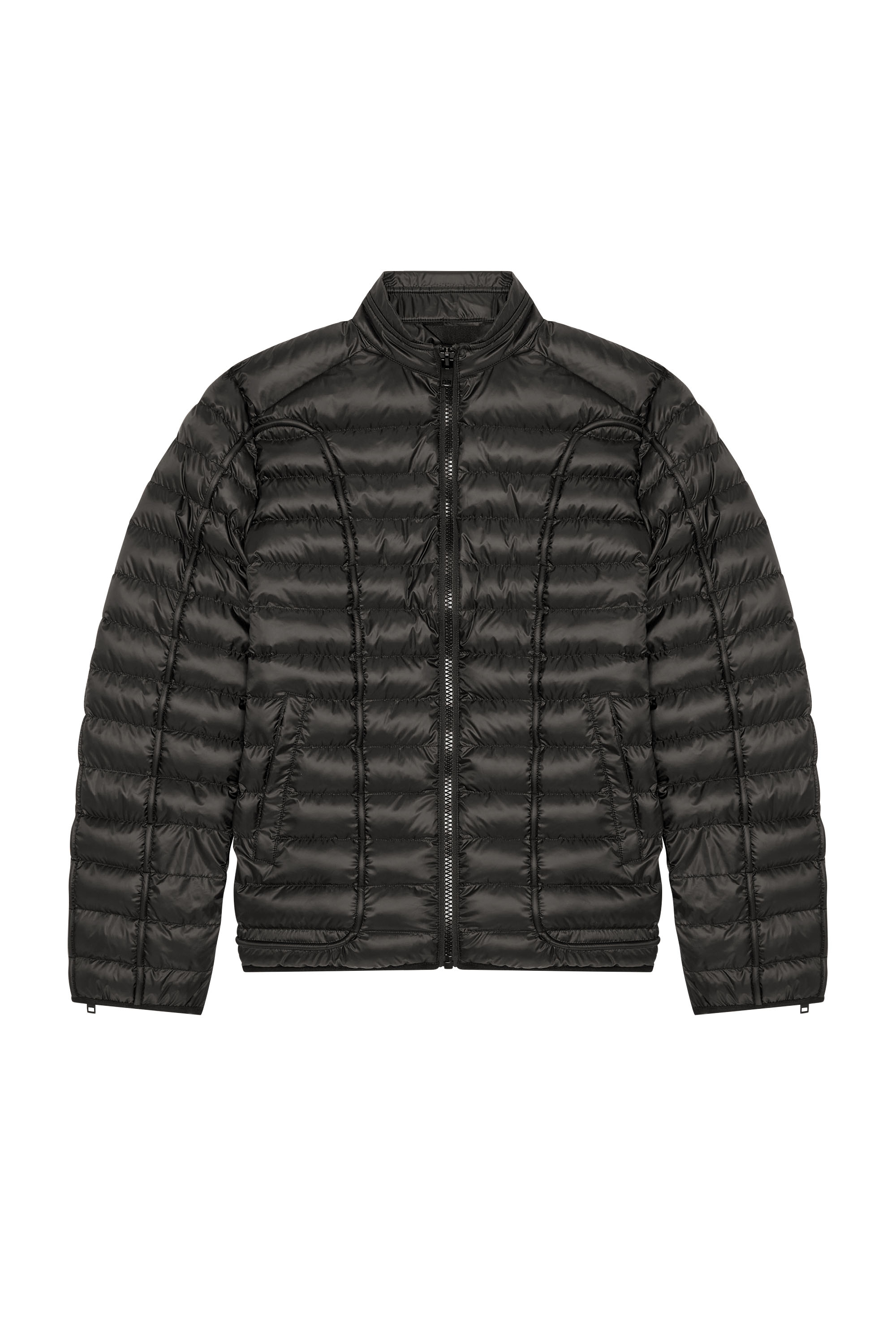 Diesel - W-HAWKYL, Man's Nylon puffer jacket with piping in Black - 3