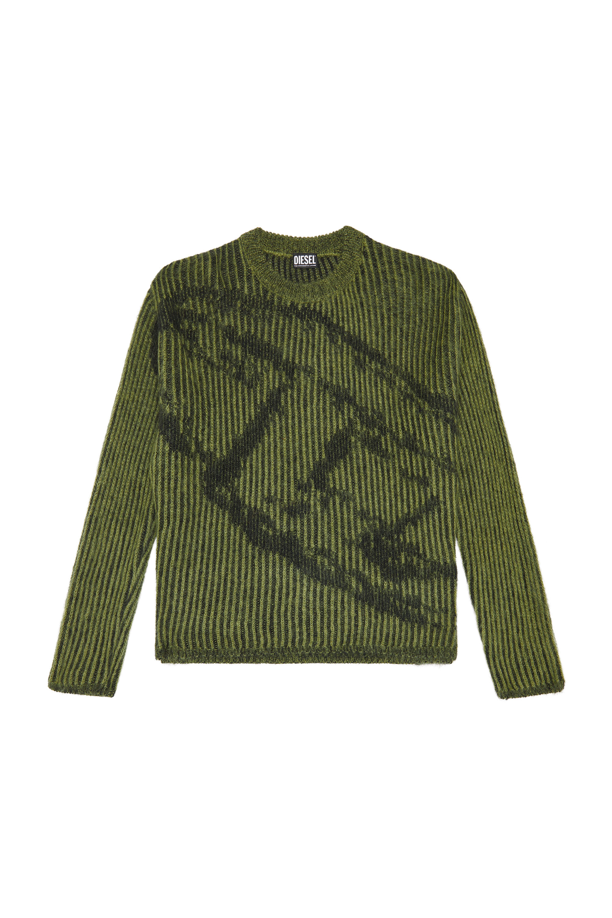 Diesel - K-EDRO, Man's Logo-jacquard jumper in mohair blend in Military Green - 3