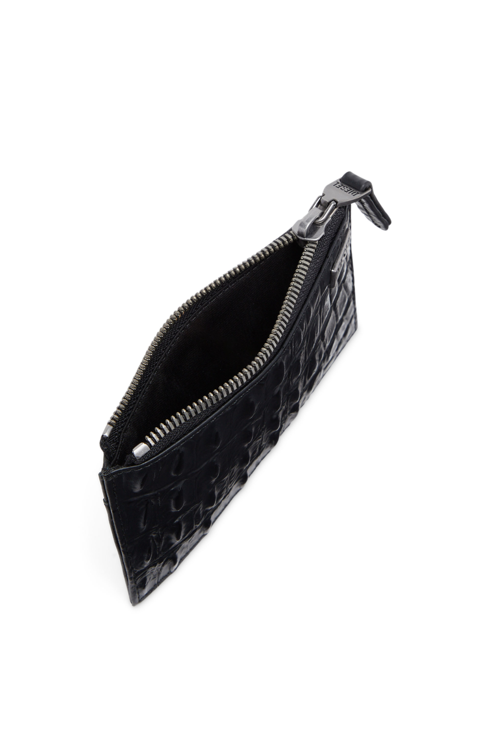 Diesel - CARD HOLDER COIN M, Unisex's Slim card holder in croc-effect leather in Black - 3