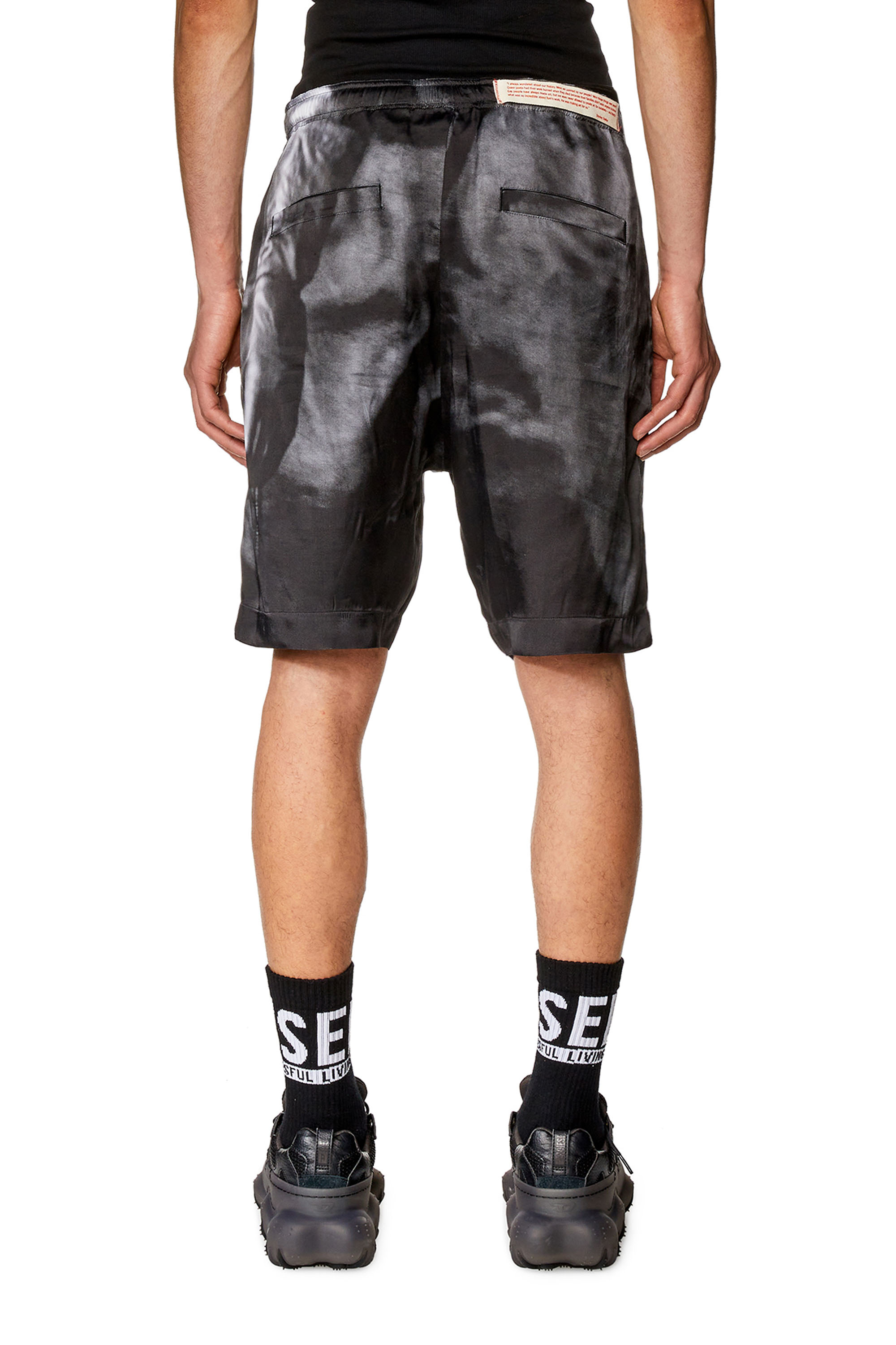 Diesel - PR-P-TOLL-SHO-23, Unisex's Silk satin shorts with black print in Black - 4
