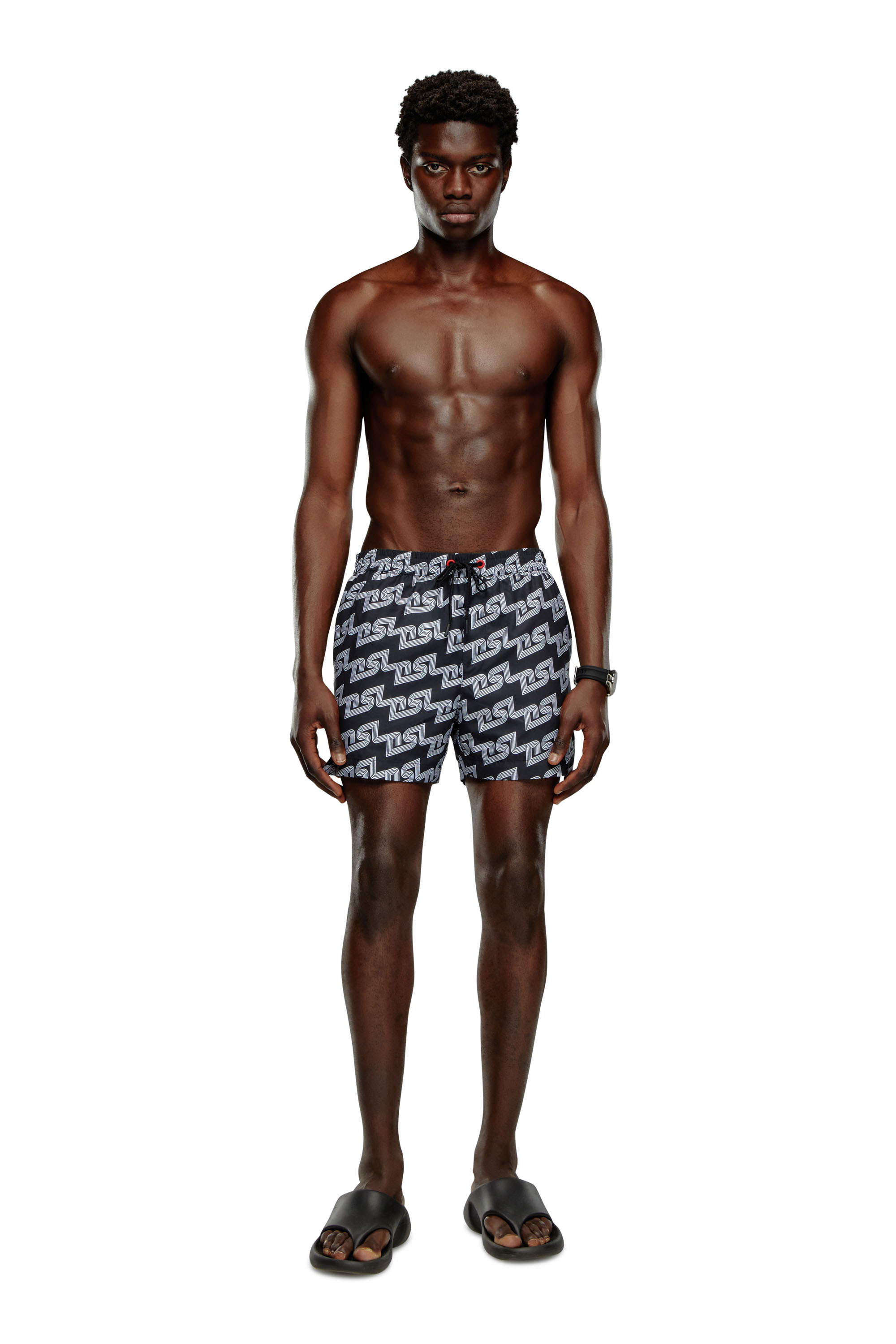 Diesel - BMBX-KEN-37, Man's Mid-length swim shorts with DSL print in Black - 1