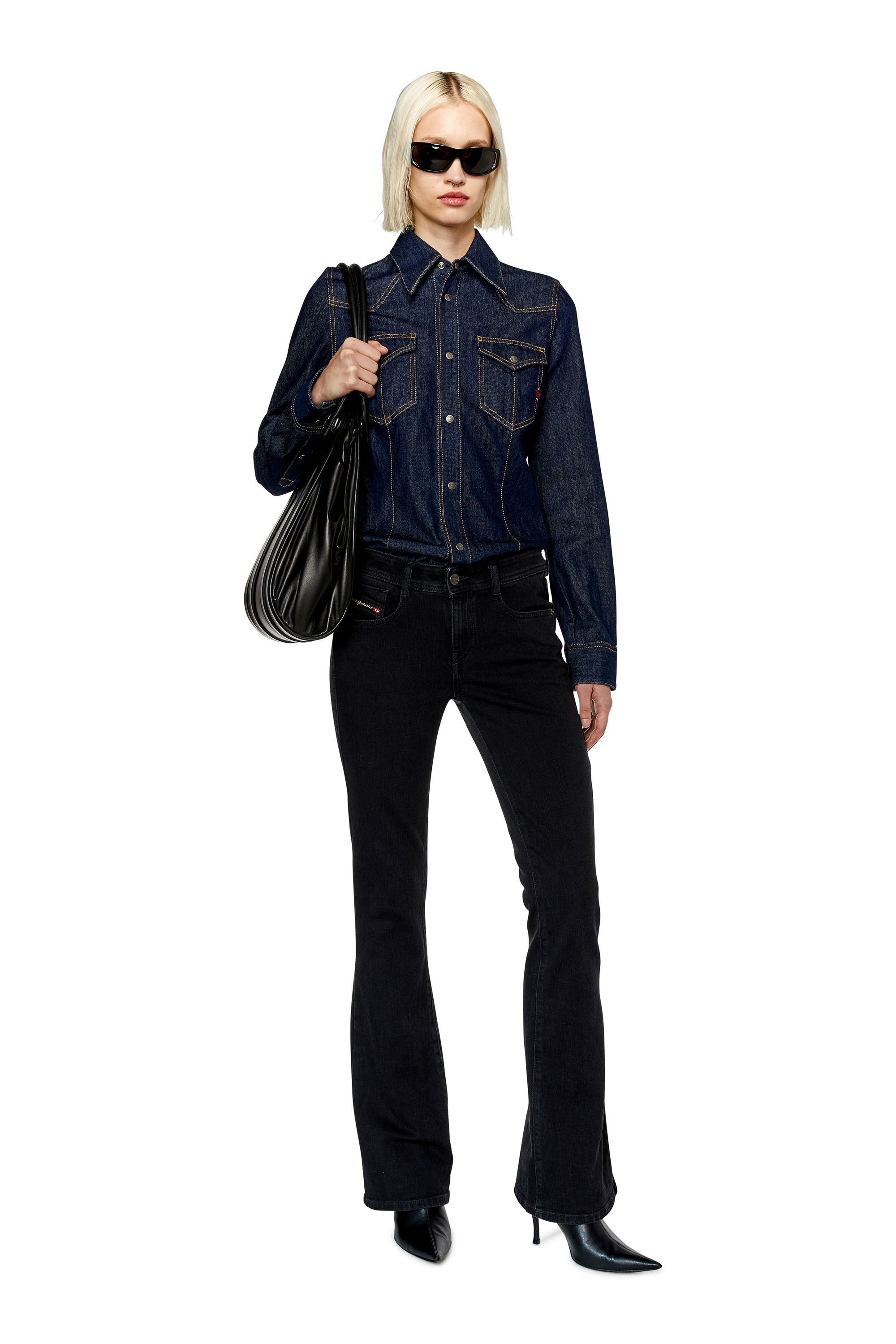 Diesel - DE-WAVES, Woman's Western shirt in blue rinse wash in Dark Blue - 2