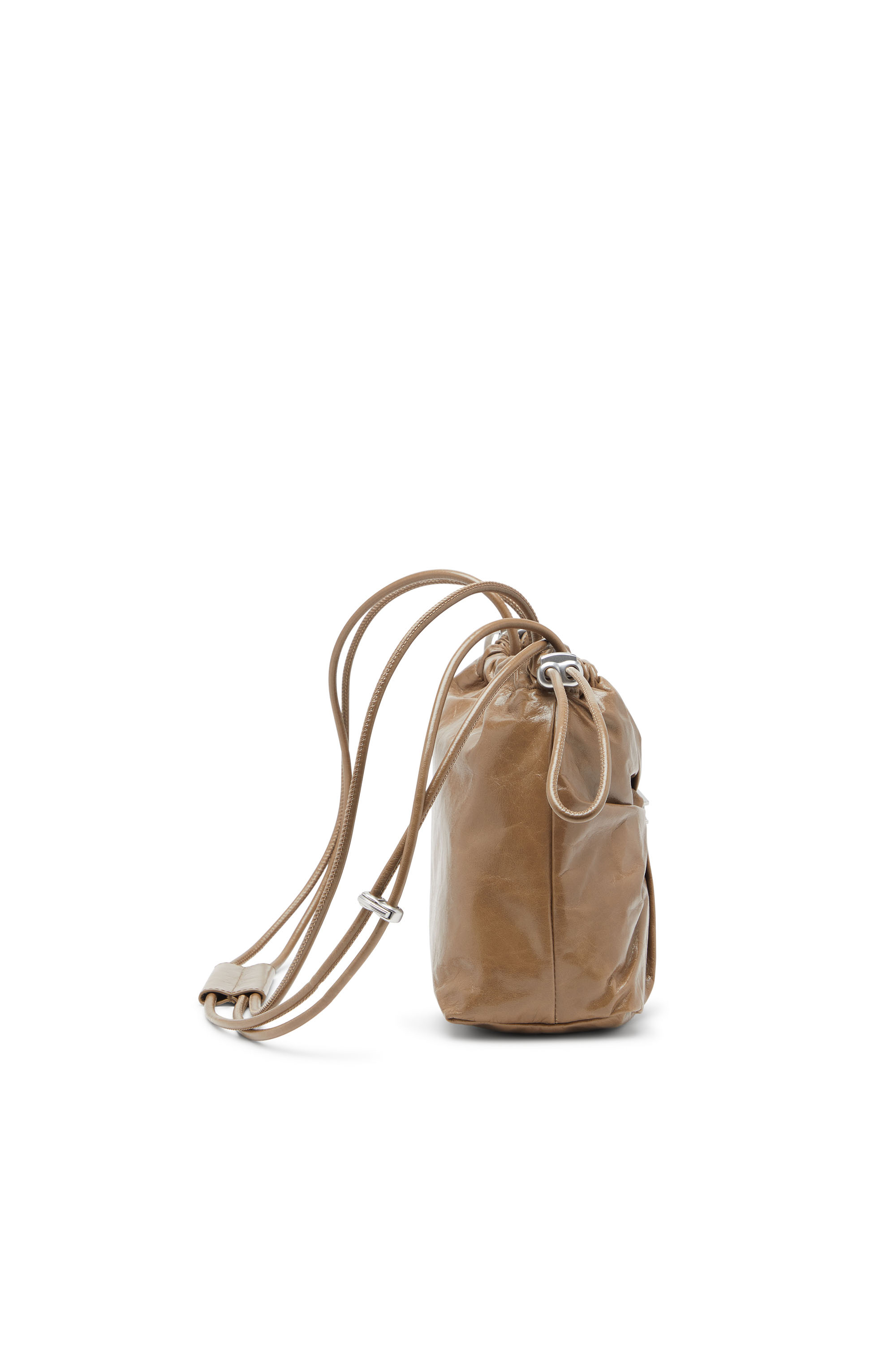 Diesel - SCRUNCH-D BUCKET, Woman's Scrunch-D-Bucket bag in shiny wrinkled leather in Light Brown - 3
