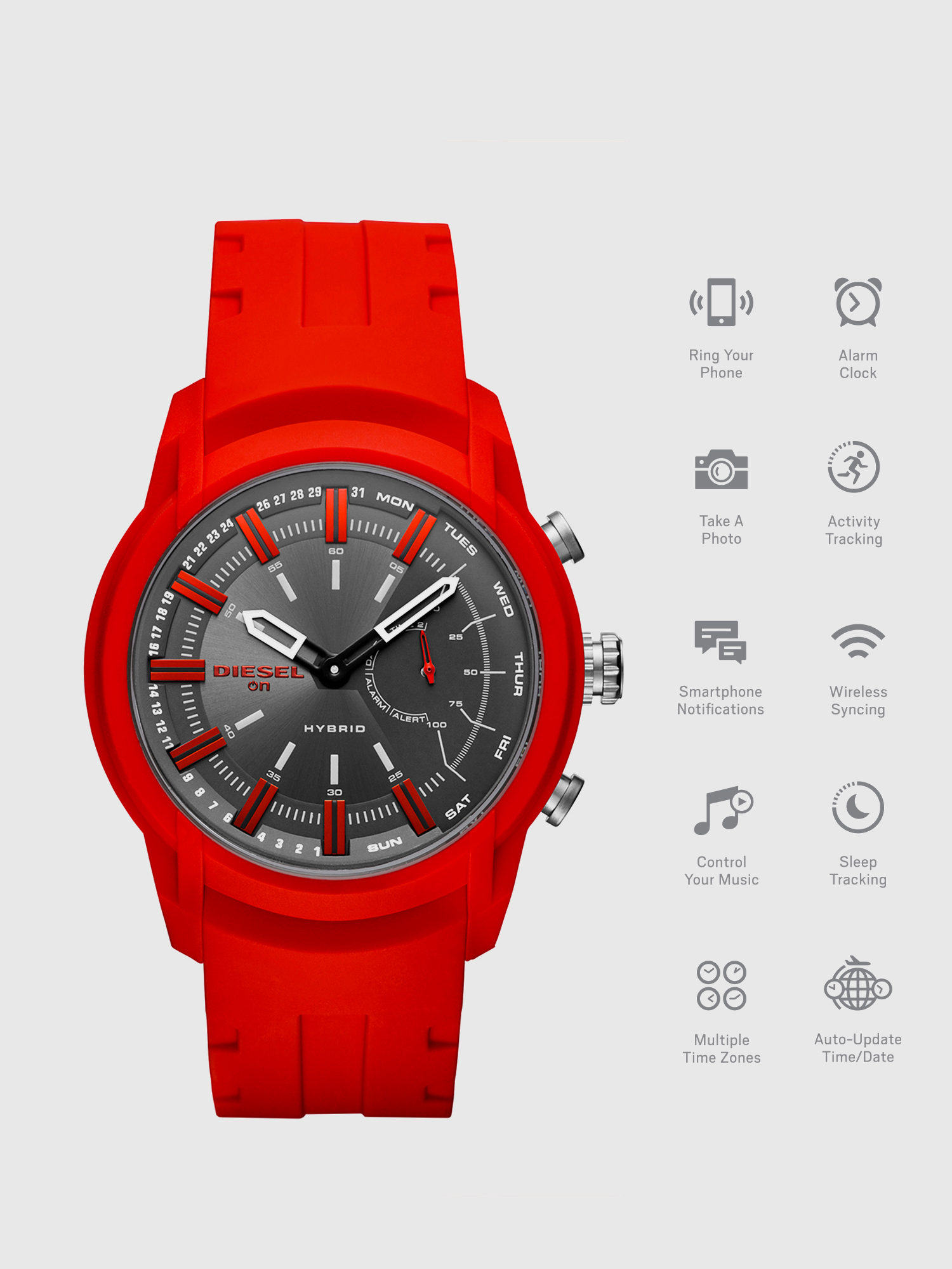 Diesel - DT1016, Man's Armbar Hybrid red-gray silicone smartwatch, 44 mm in Red - 1